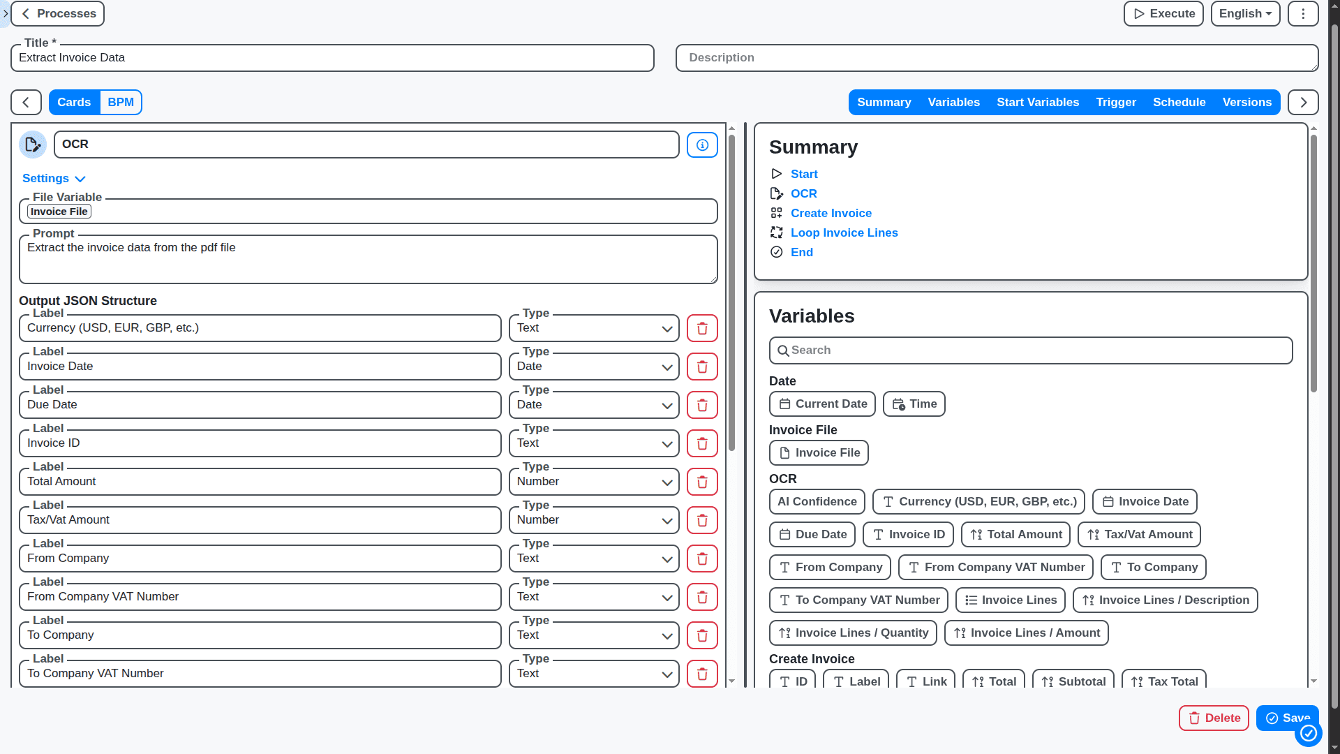 accounting management - extract invoice data with OCR(Optical Character Recognition) workflow/process