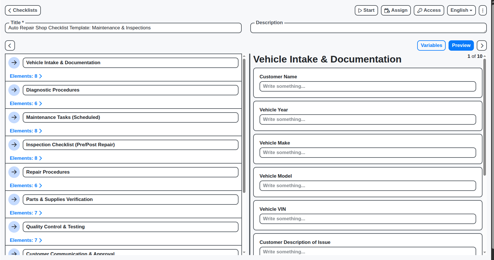 auto repair checklist screenshot
