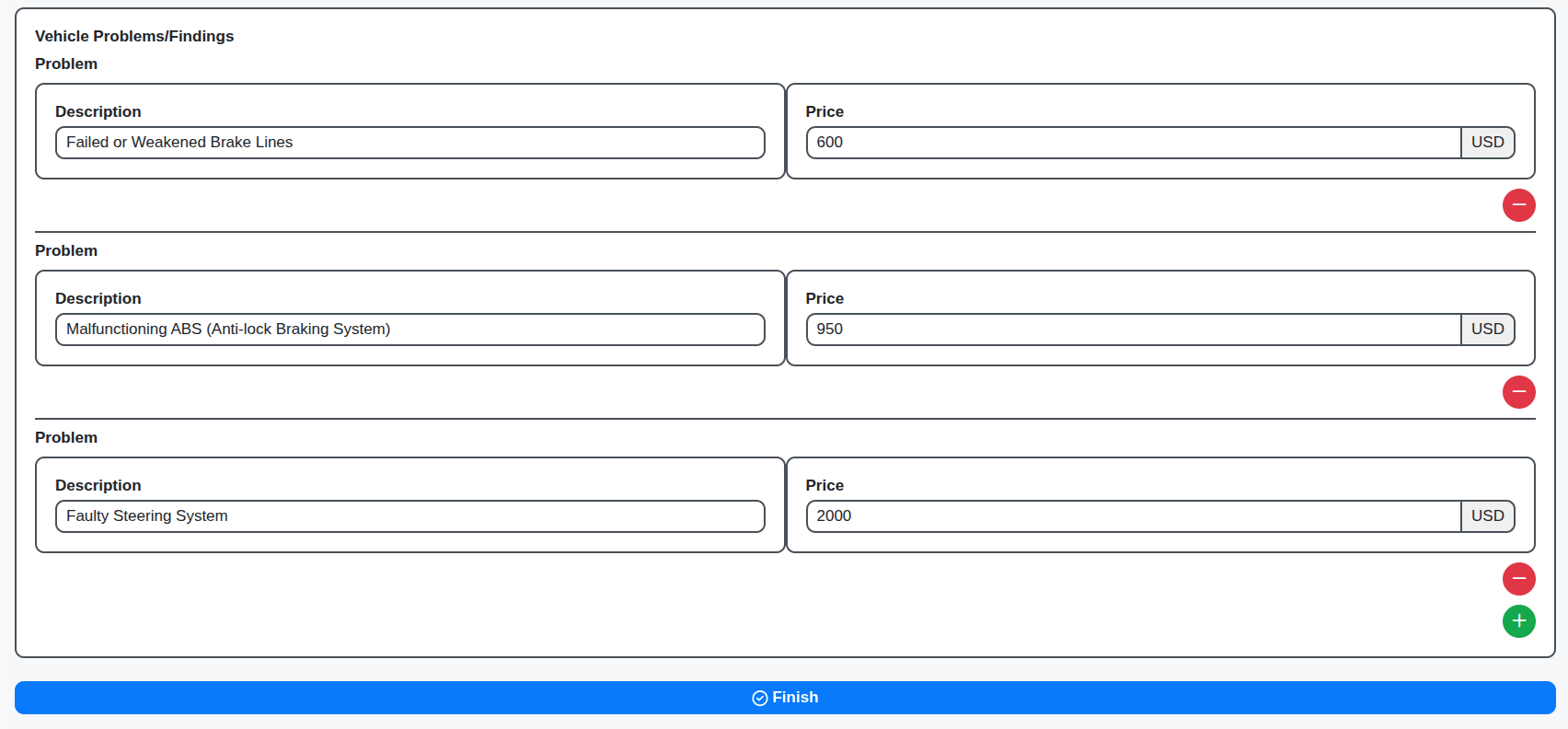 auto repair vehicle findings checklist