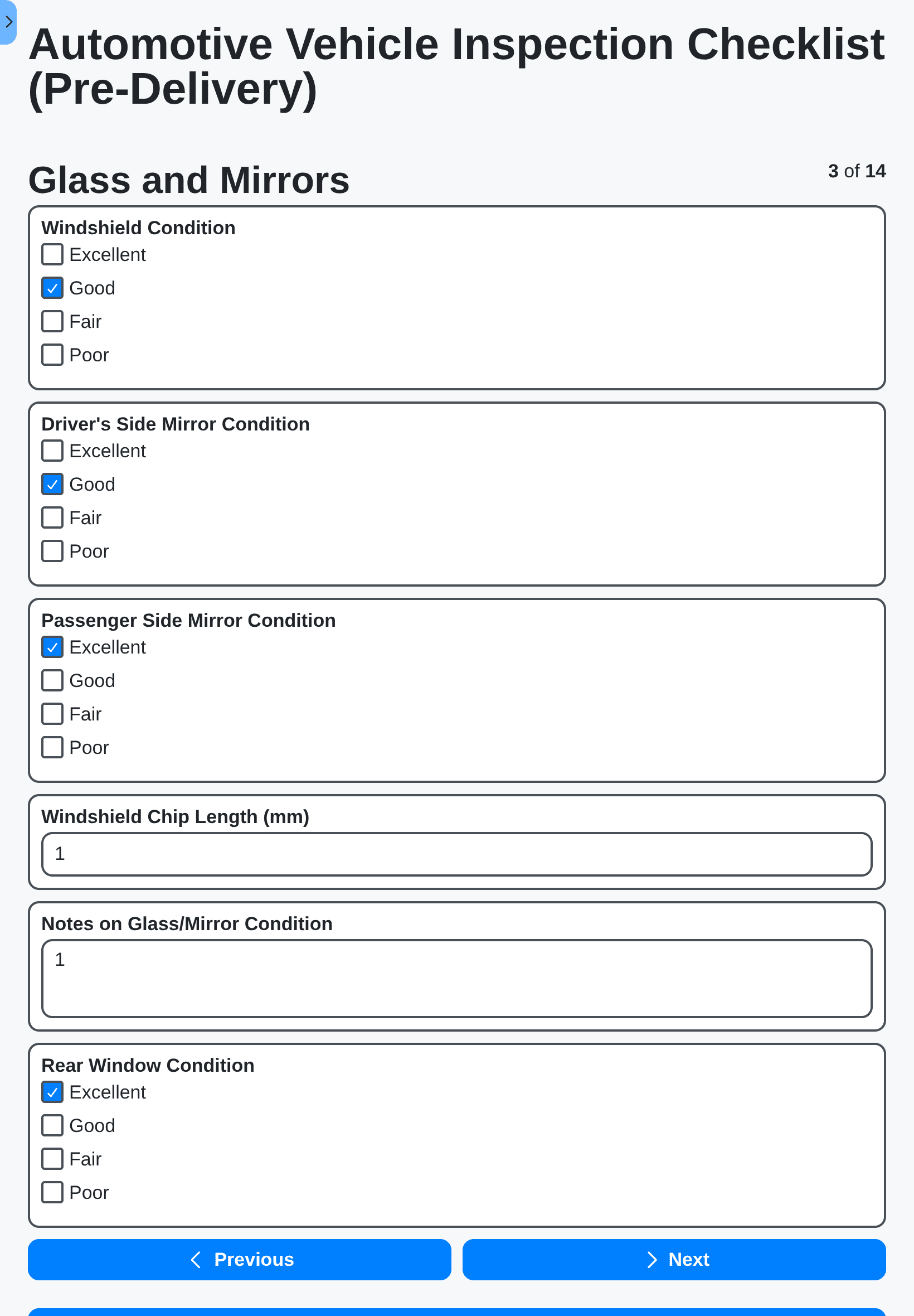 automotive industry management - automotive vehicle inspection checklist on tablet