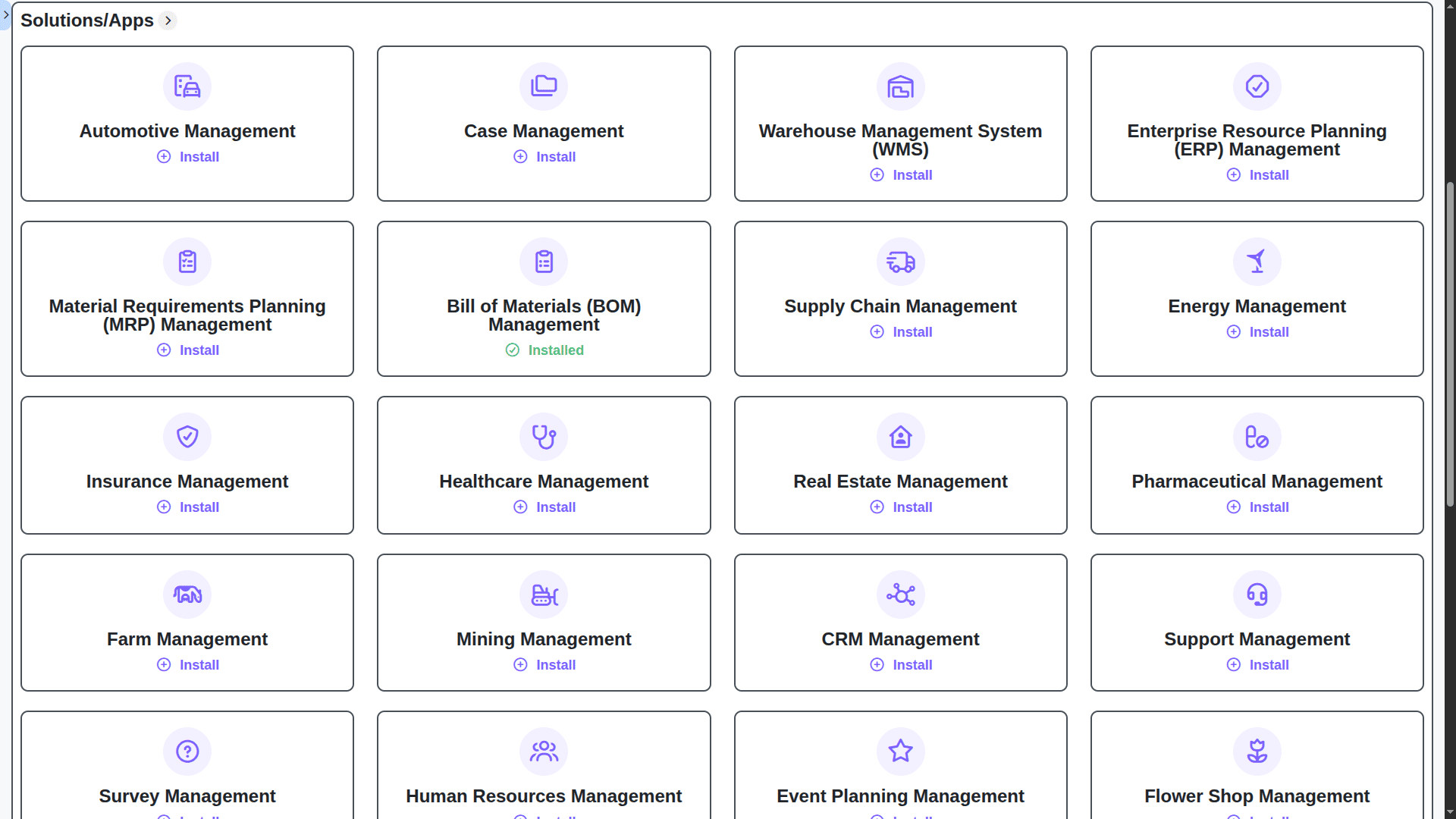 BOM - account solutions apps section