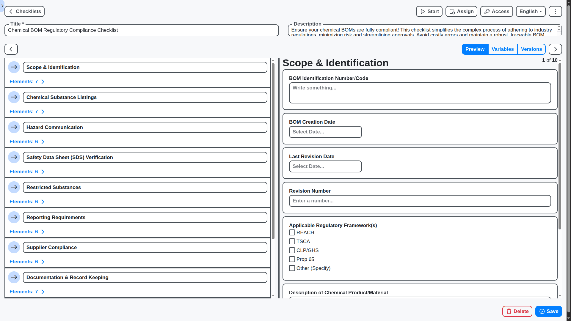 BOM - chemical bom regulatory compliance checklist