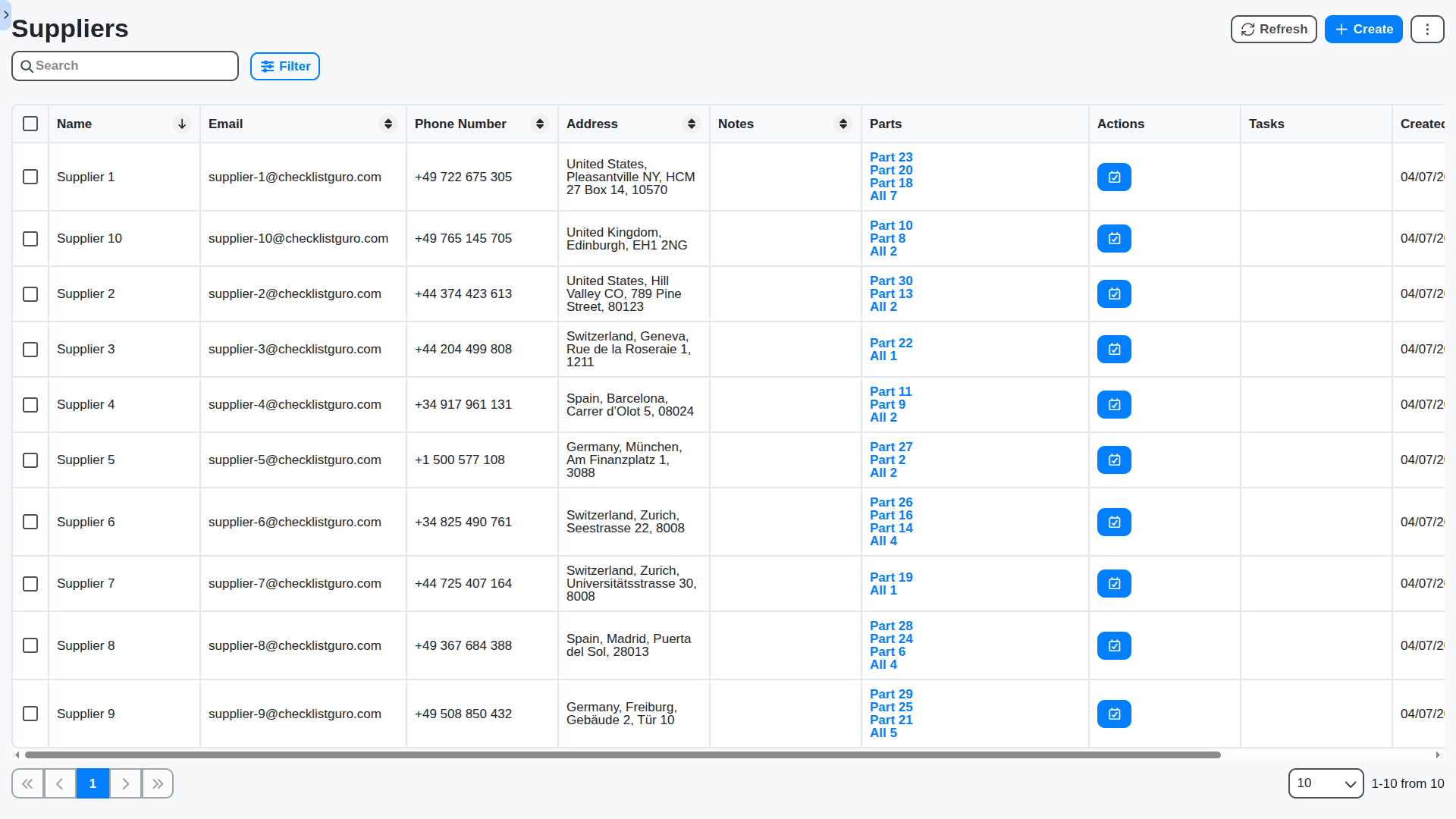 BOM - suppliers main table view