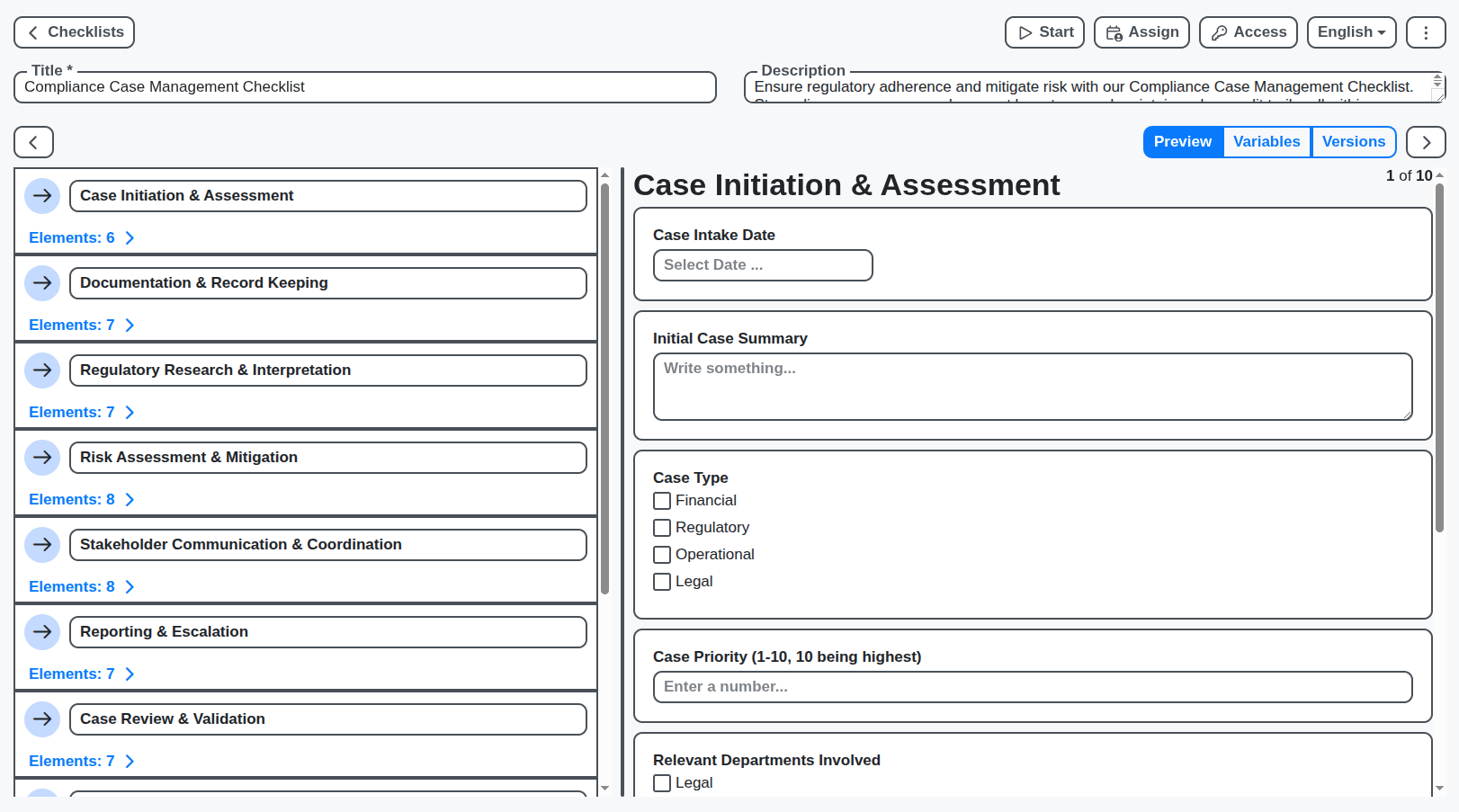compliance case management checklist