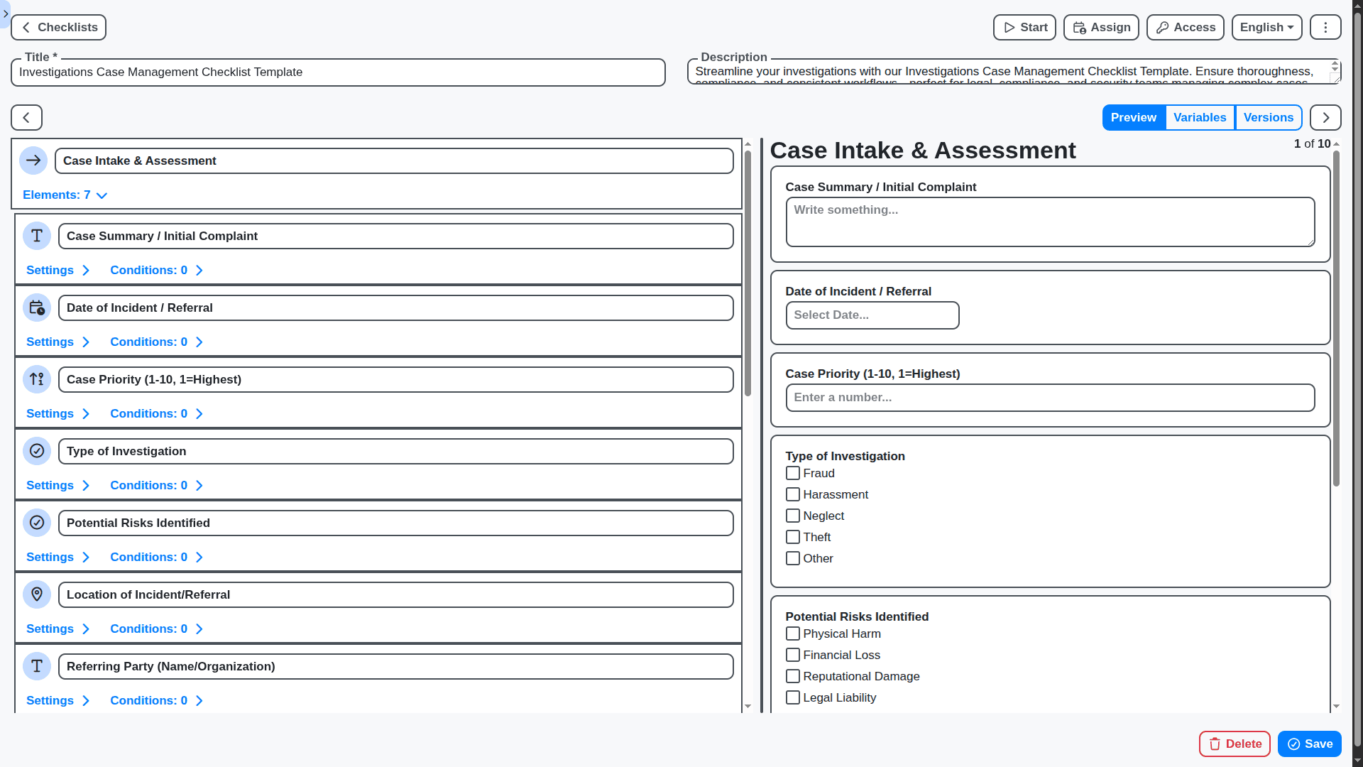 case management - investigations case management checklist