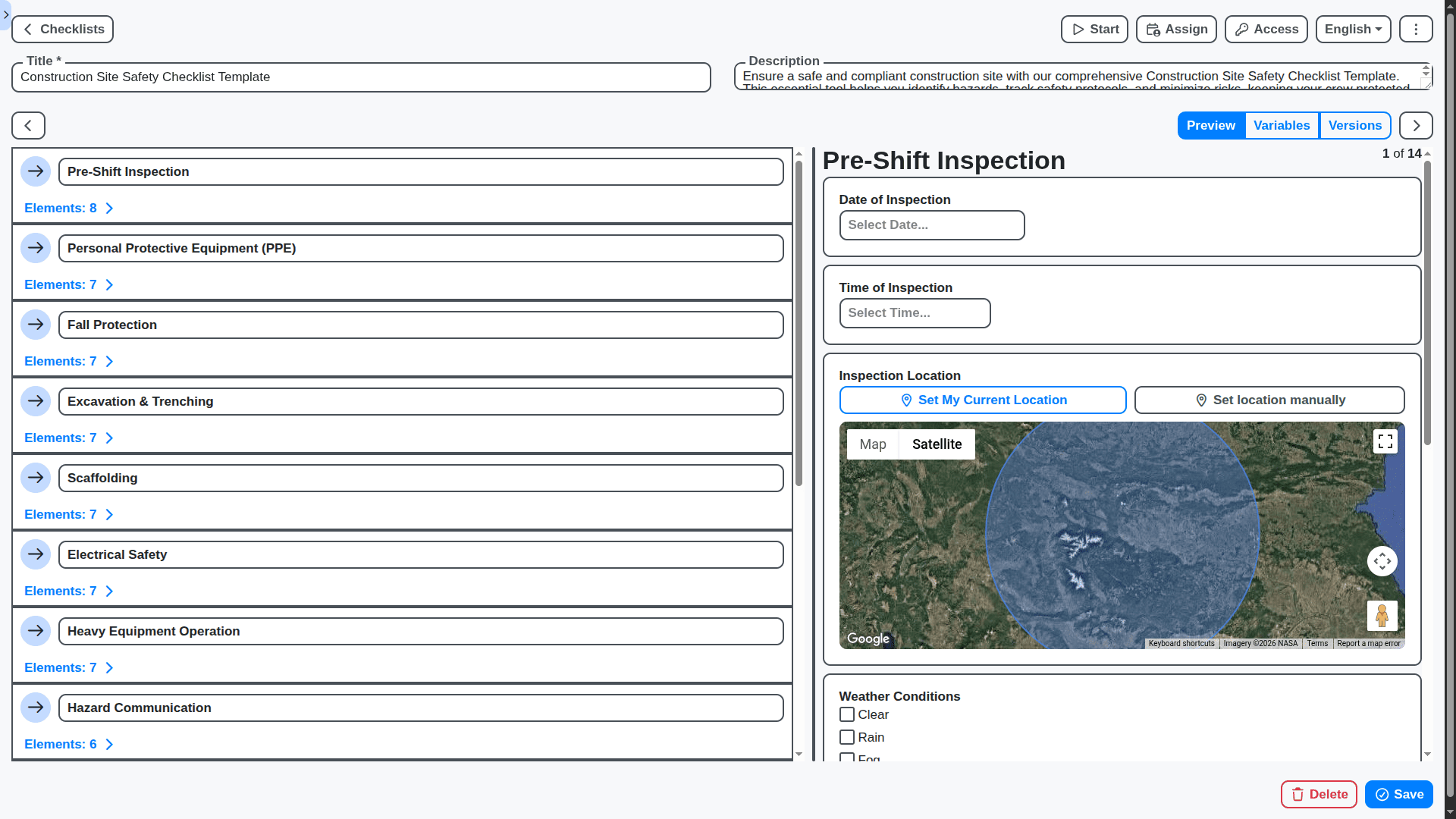 construction management construction site safety checklist