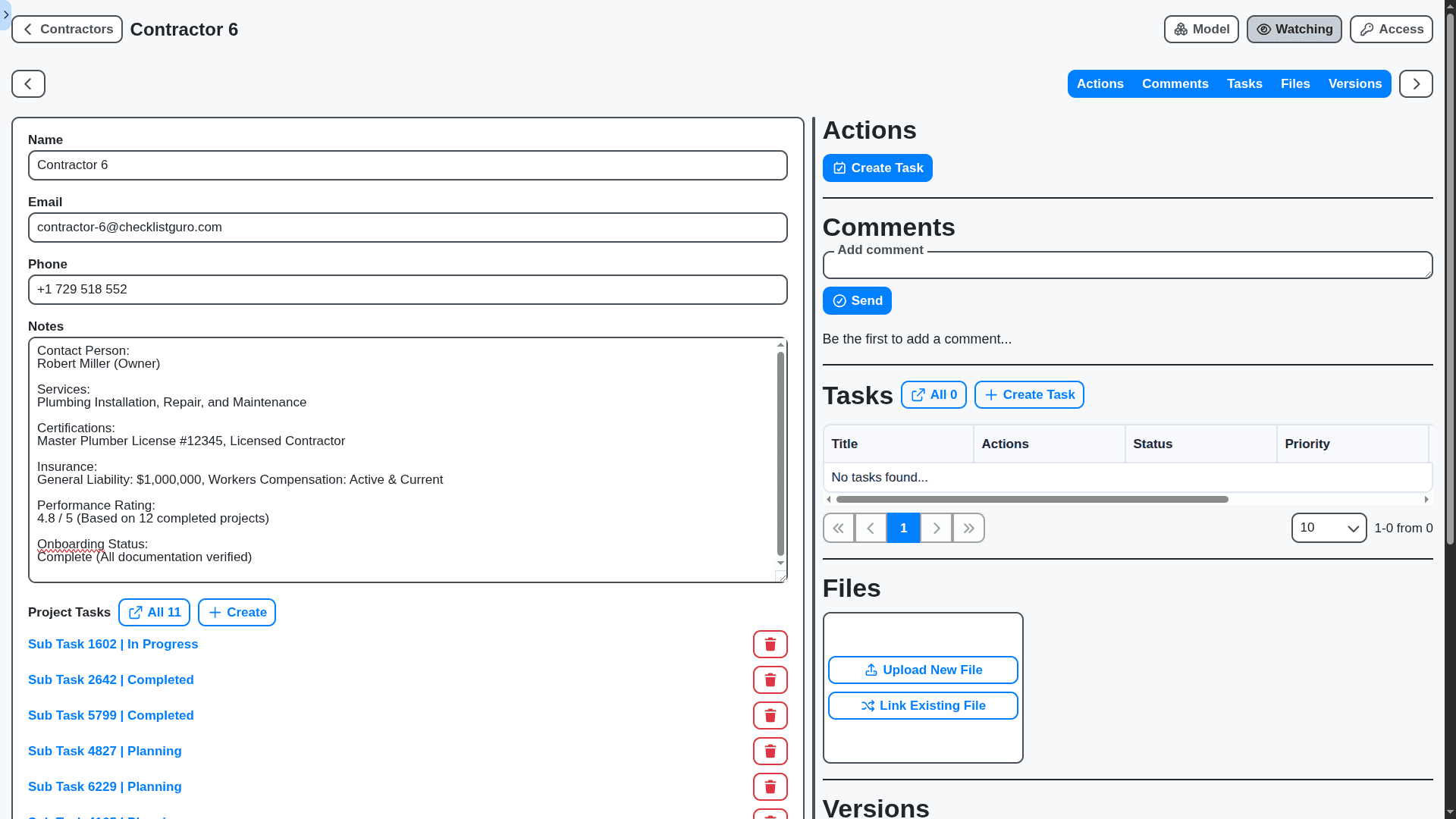 construction management contractor detail page