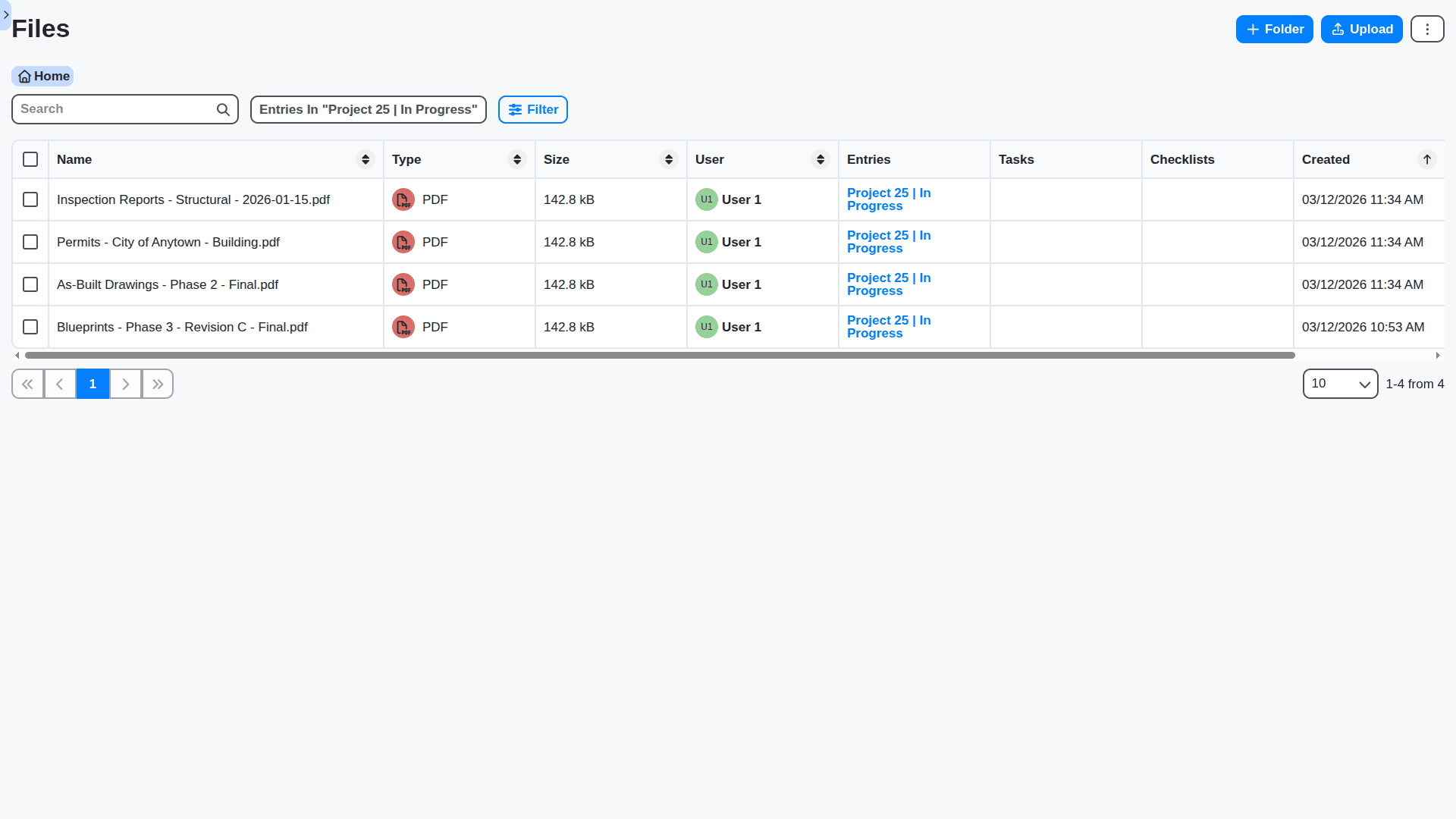construction management project files table