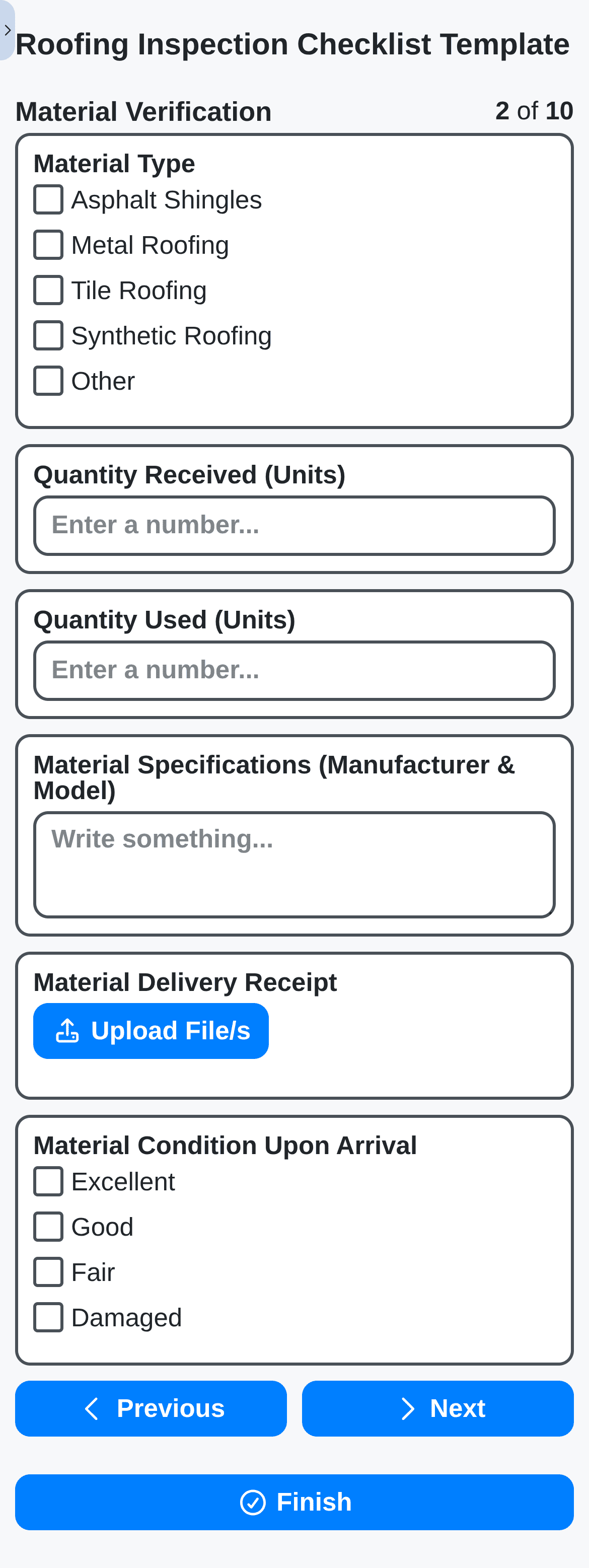 construction management roofing inspection checklist on mobile phone