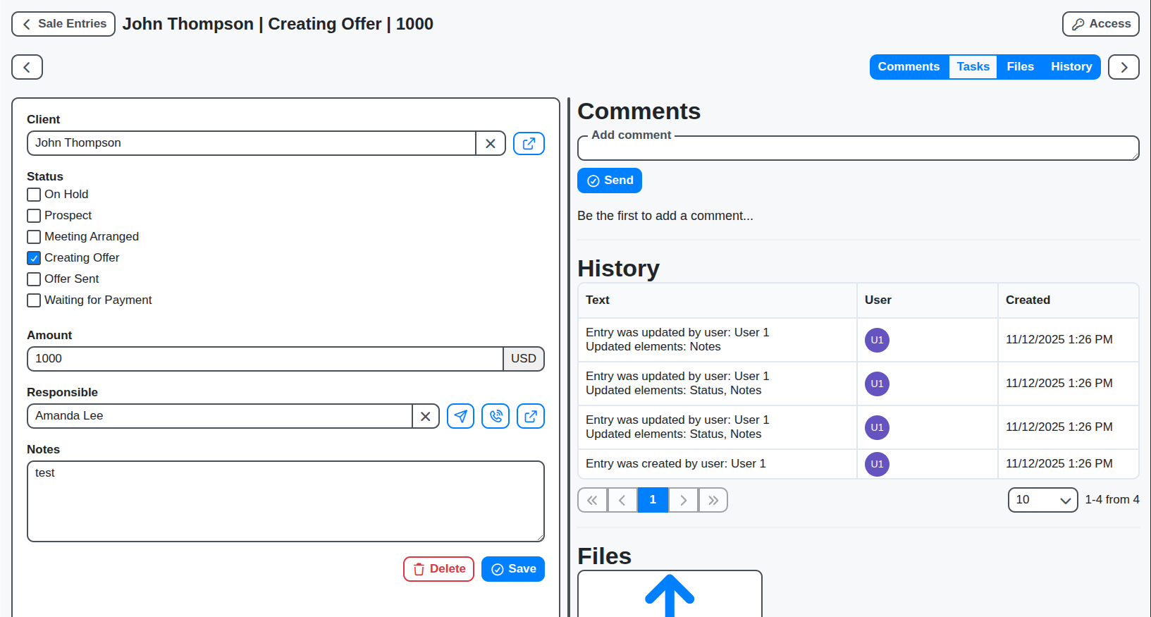 crm sale entry screenshot