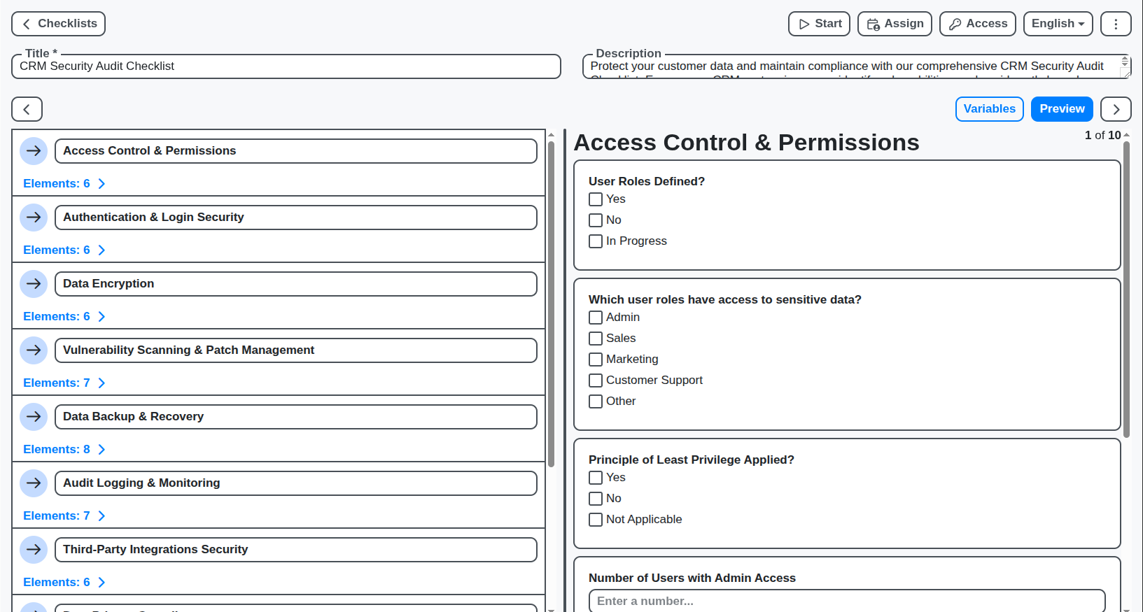 crm security audit checklist screenshot