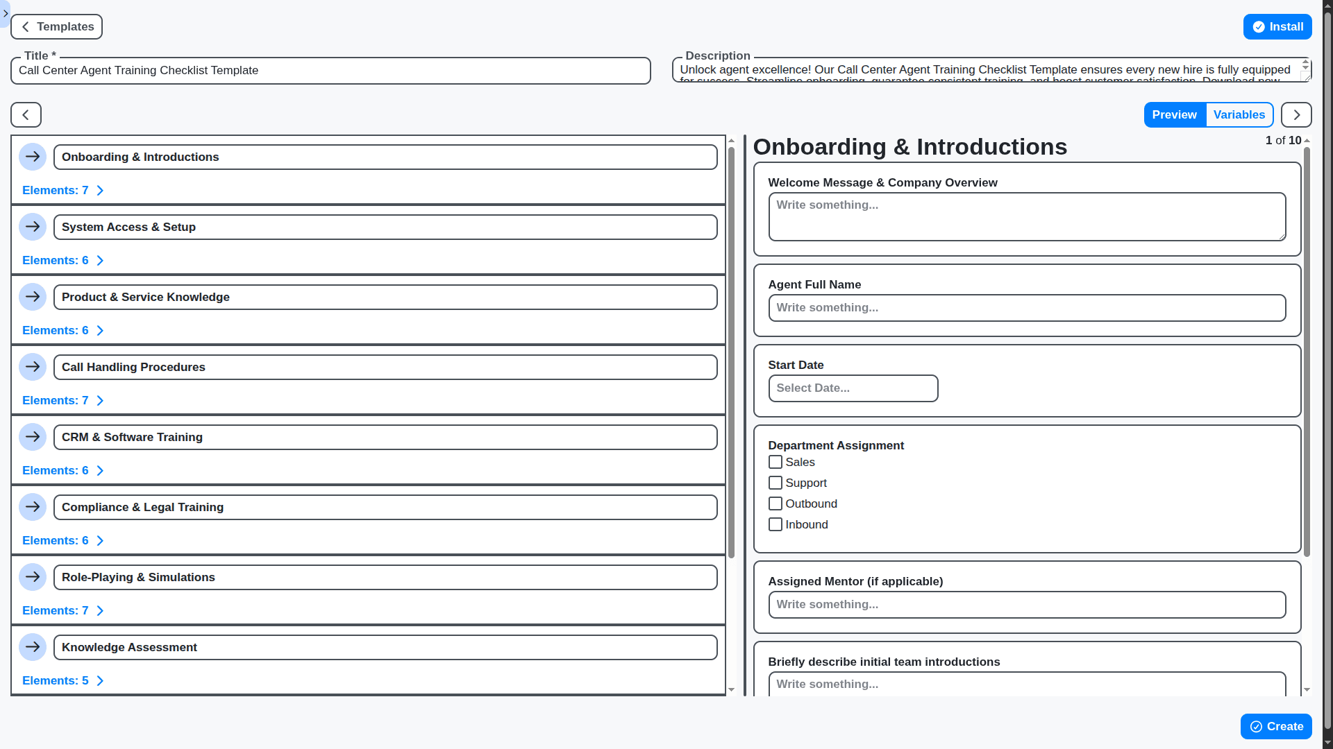 CRM - call center agent training checklist template