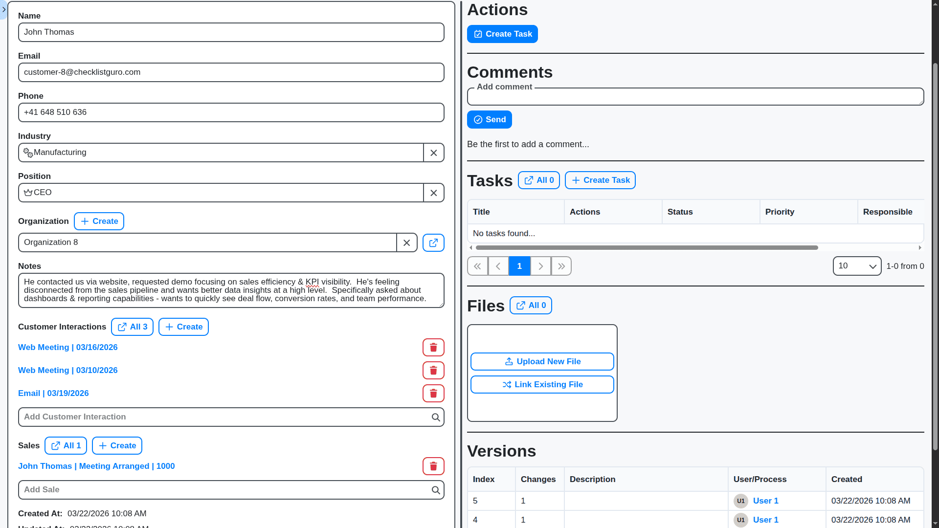 CRM - customer detail page