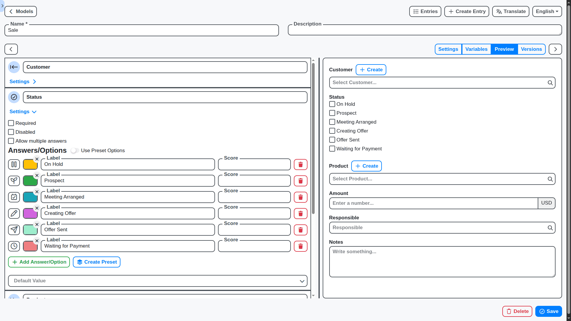 CRM - sale data model designer