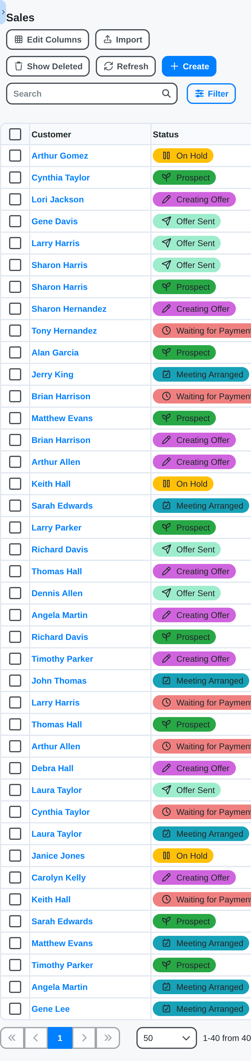 CRM - sales list on mobile phone