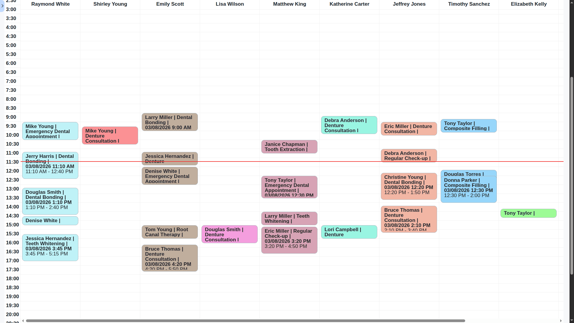 dental management daily appointments calender
