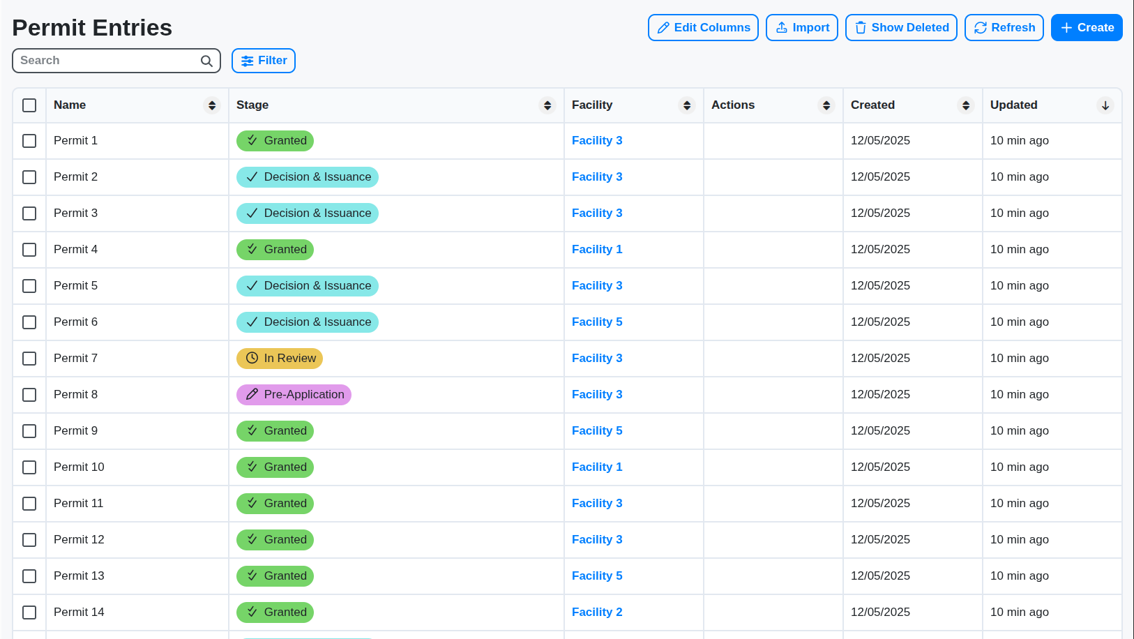 energy permits table screenshot