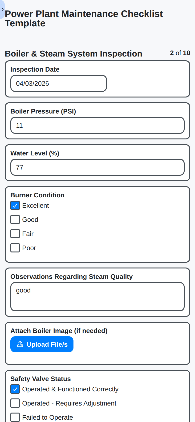 energy industry management - power plant maintenance checklist on mobile