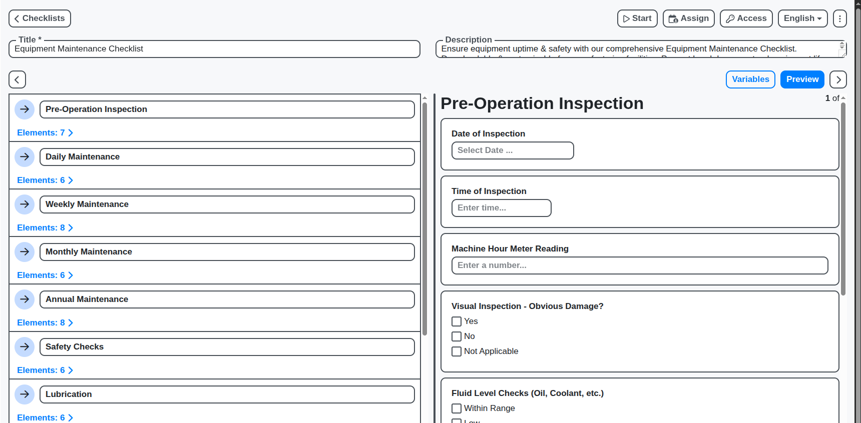 equipment maintenance checklist