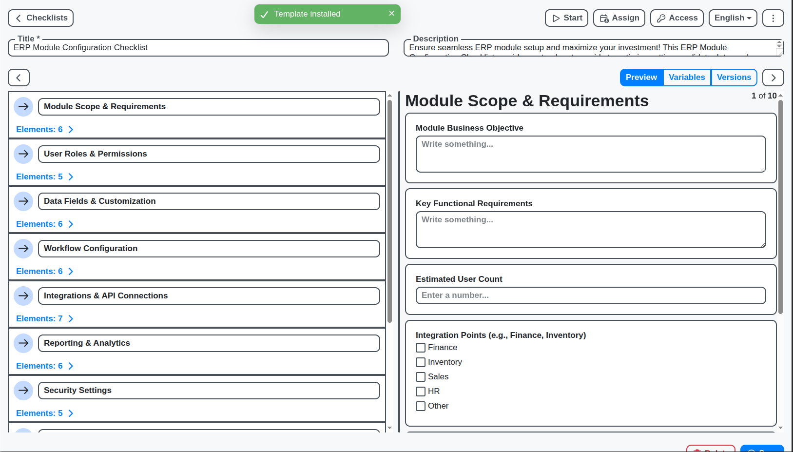 erp module configuration checklist