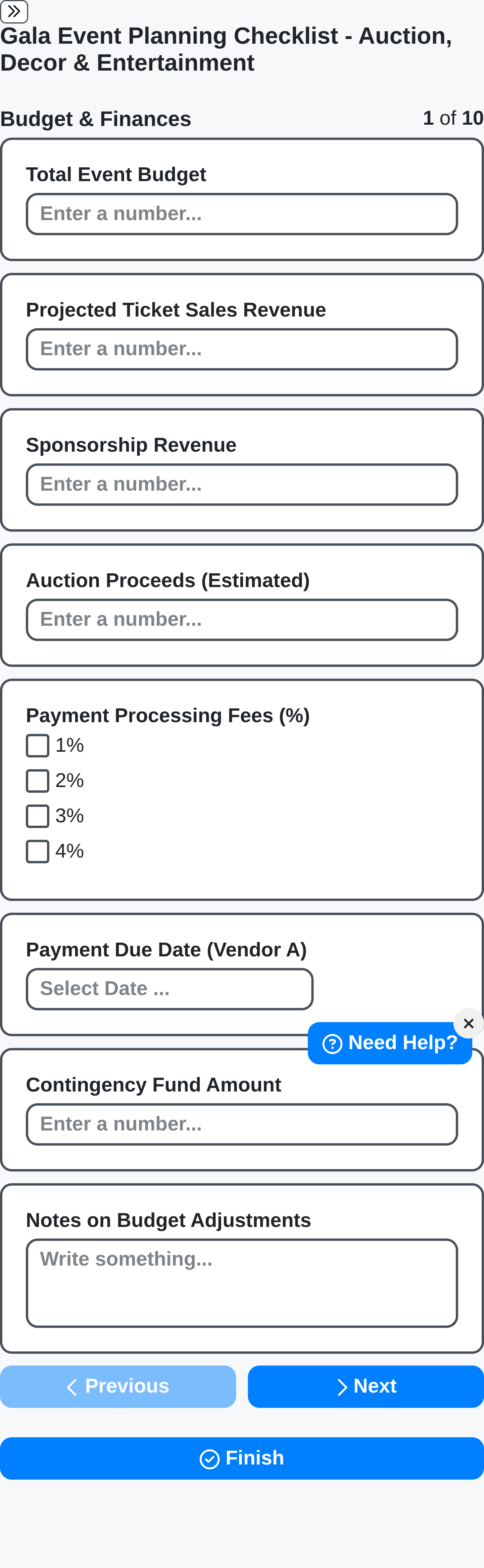 event planning checklist mobile screenshot