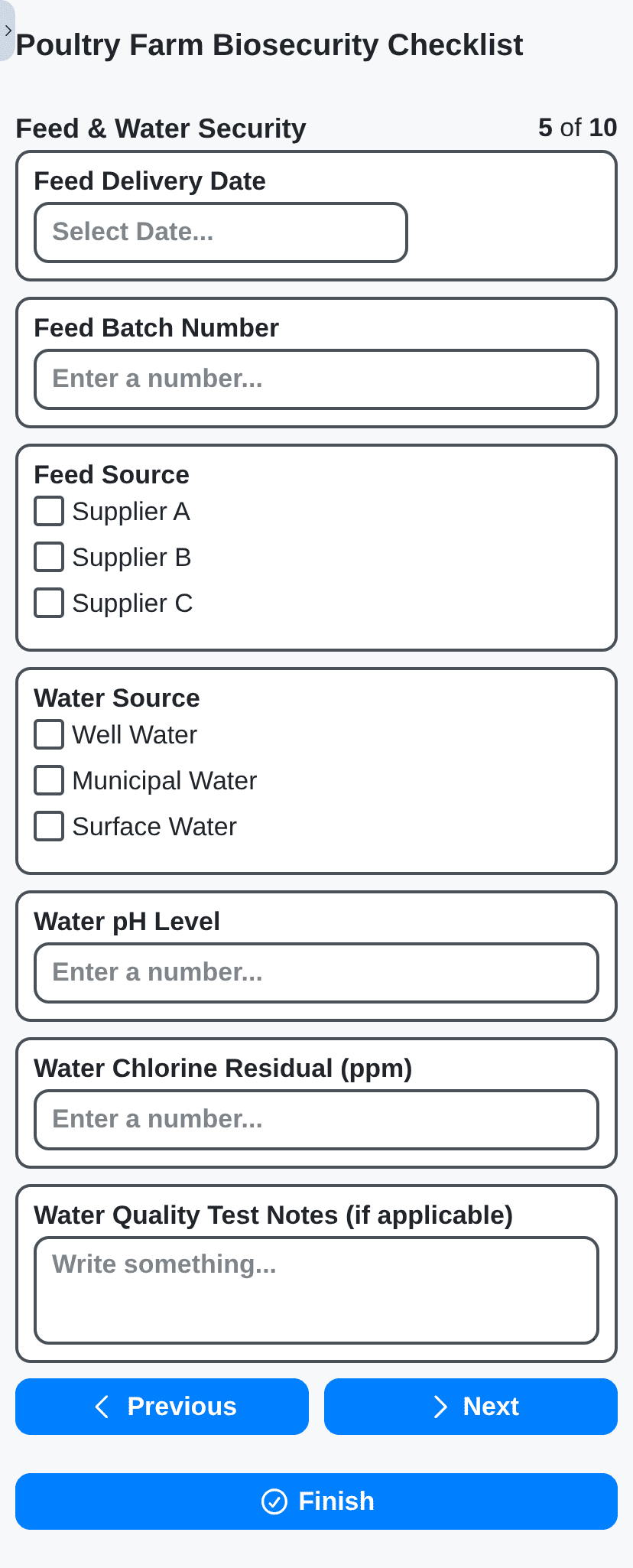 farm management poultry farm biosecurity checklist on mobile phone