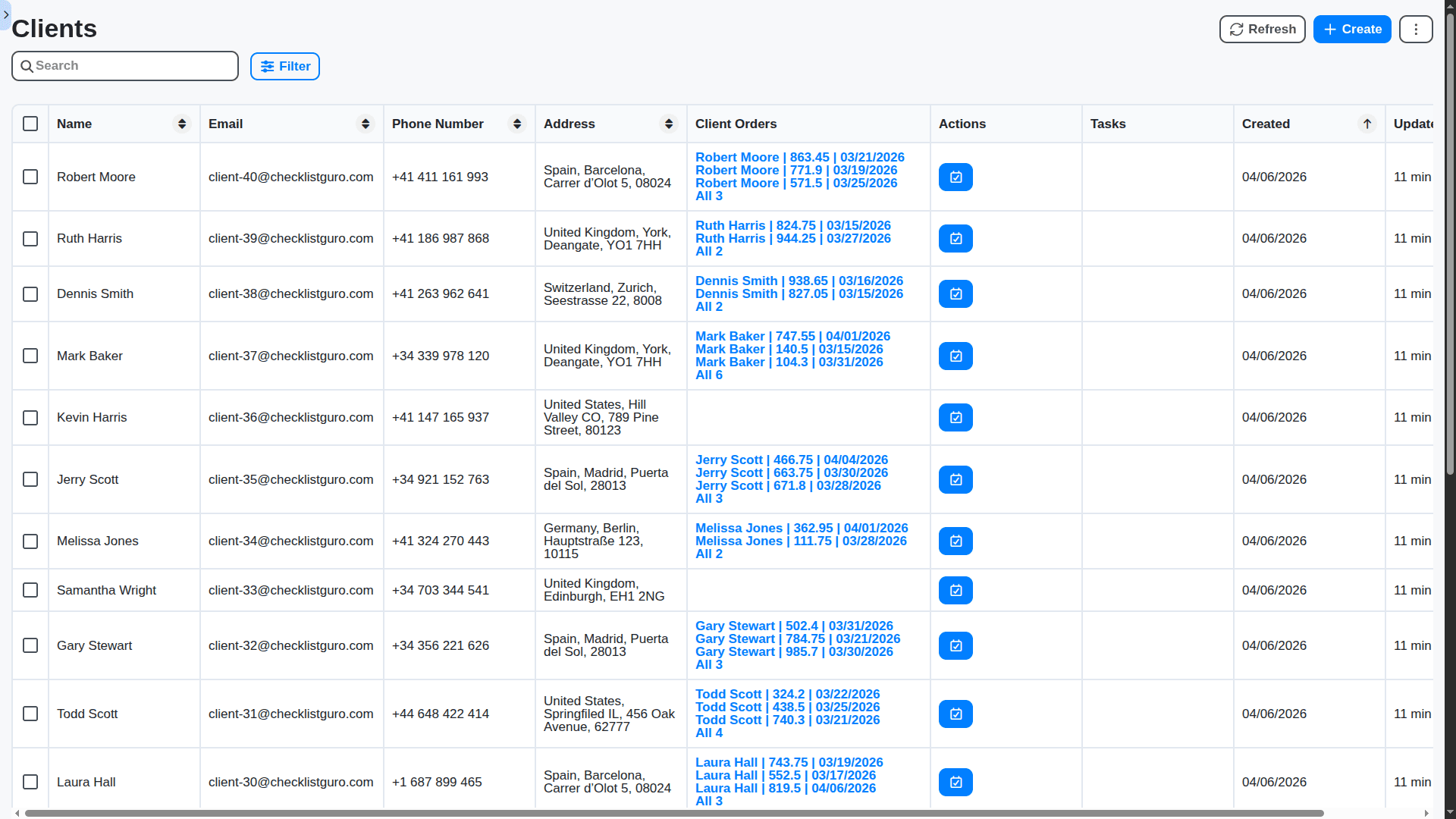 flower shop management - clients main table view