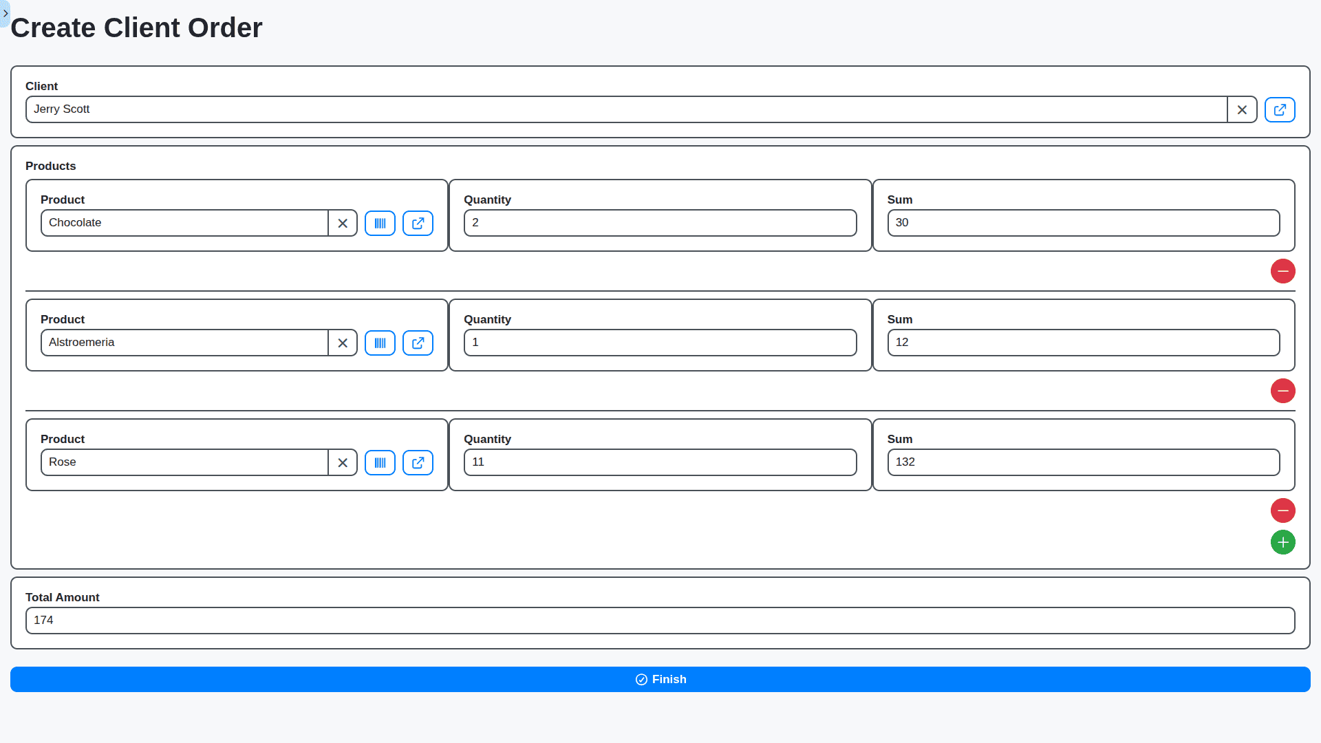 flower shop management - create new client order view
