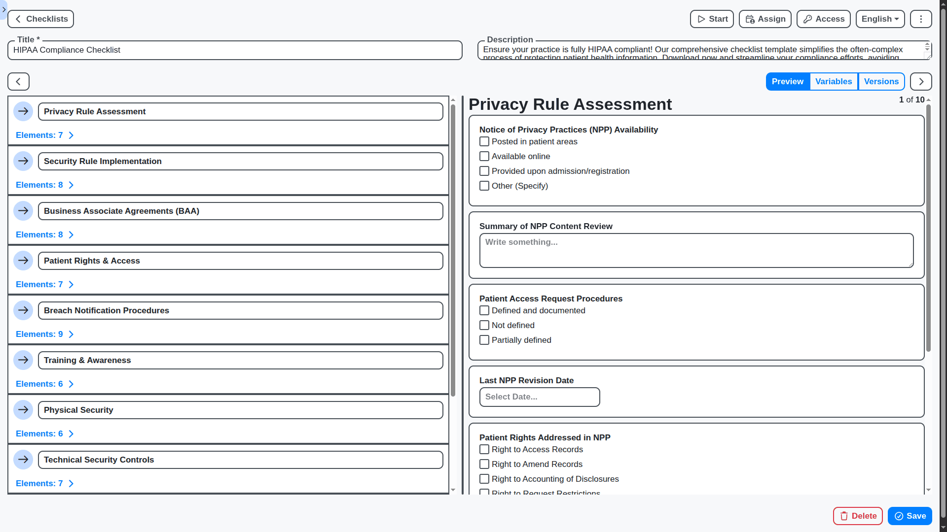 healthcare management - HIPAA compliance checklist