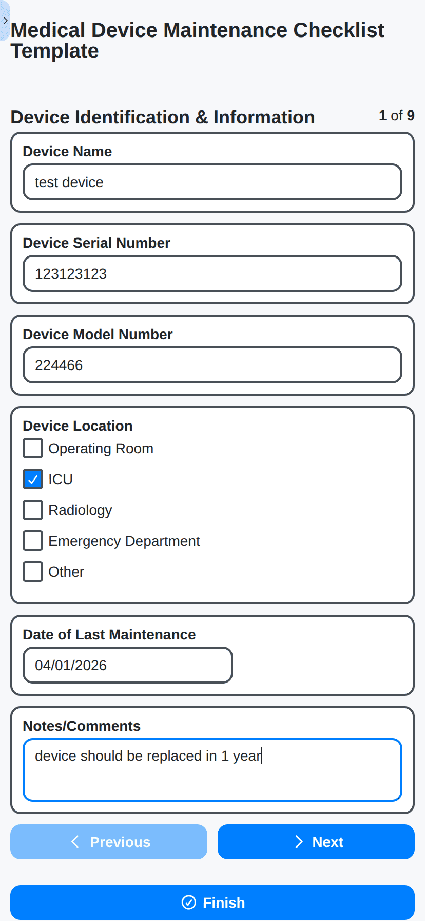 healthcare management - medical device maintenance checklist on mobile