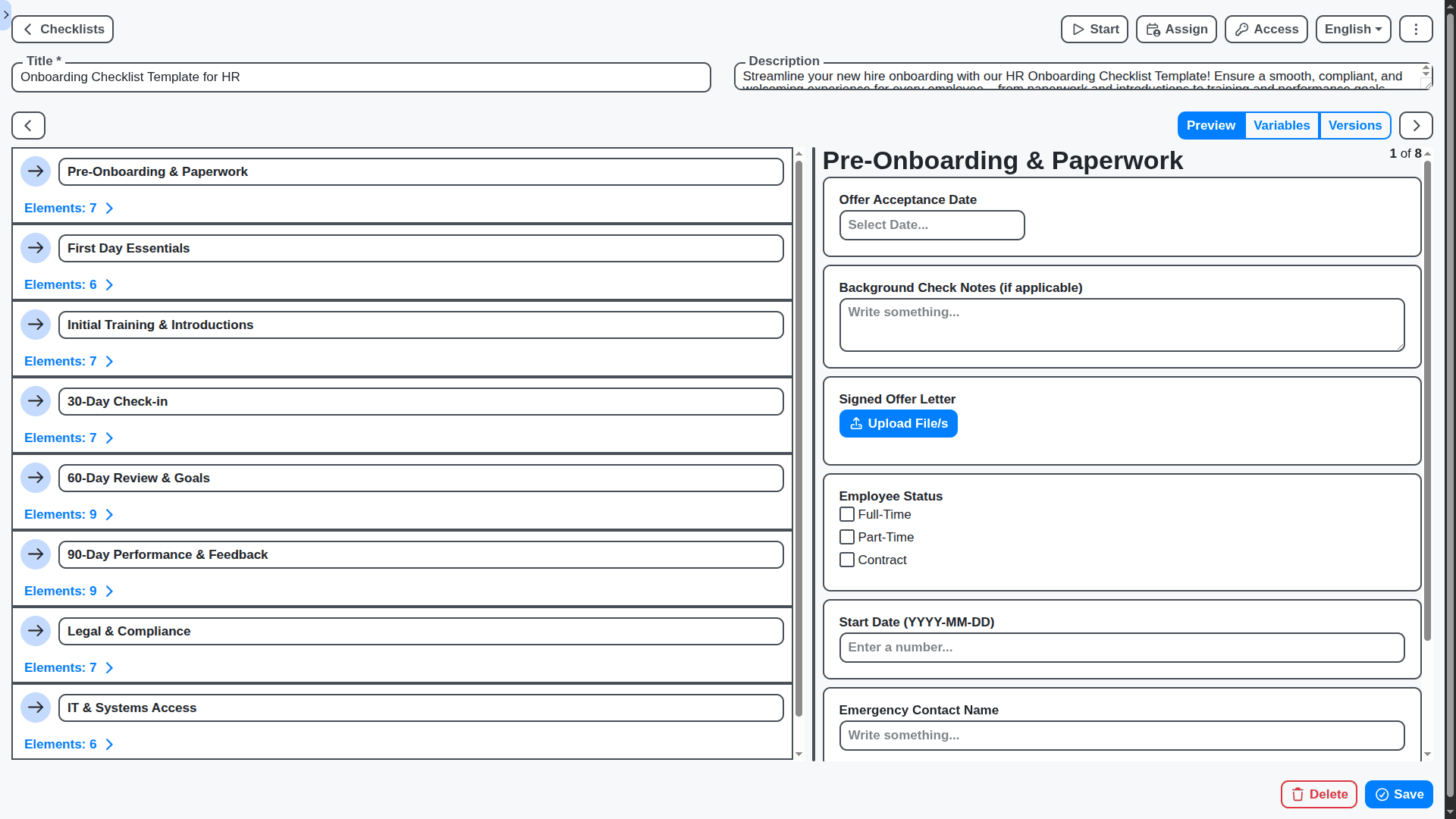 HRM - onboarding checklist for HR