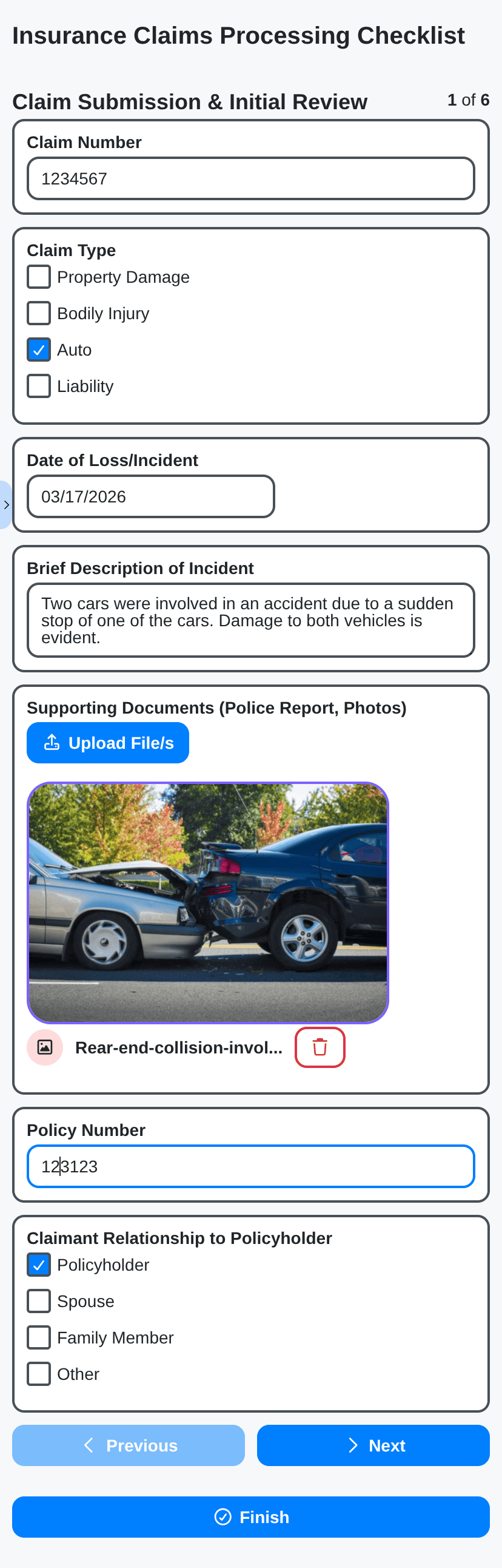 insurance management - insurance claims processing checklist on mobile phone