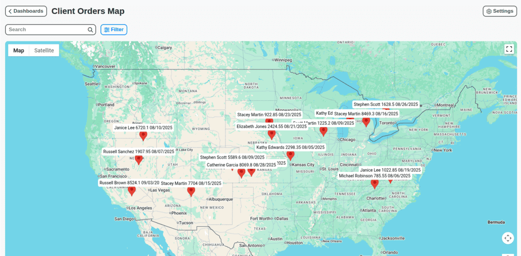 inventory management client order location on map