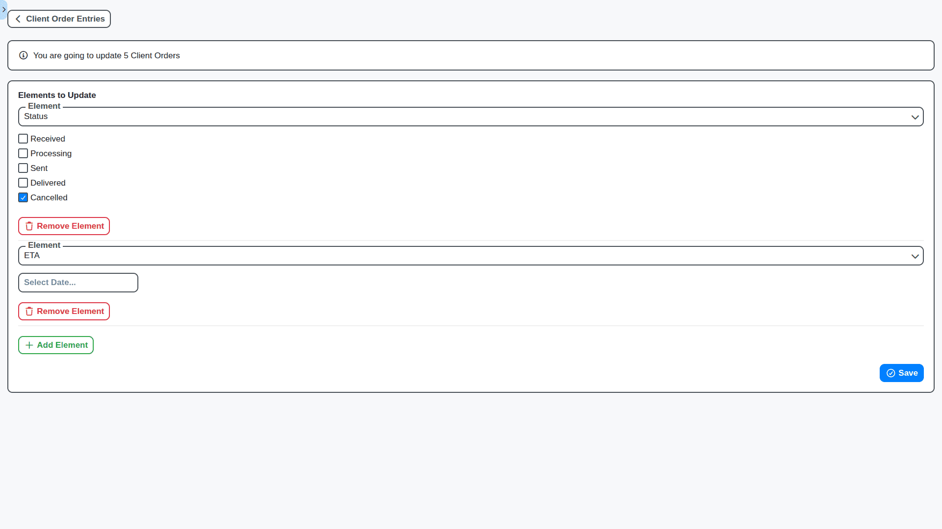inventory management client orders bulk update