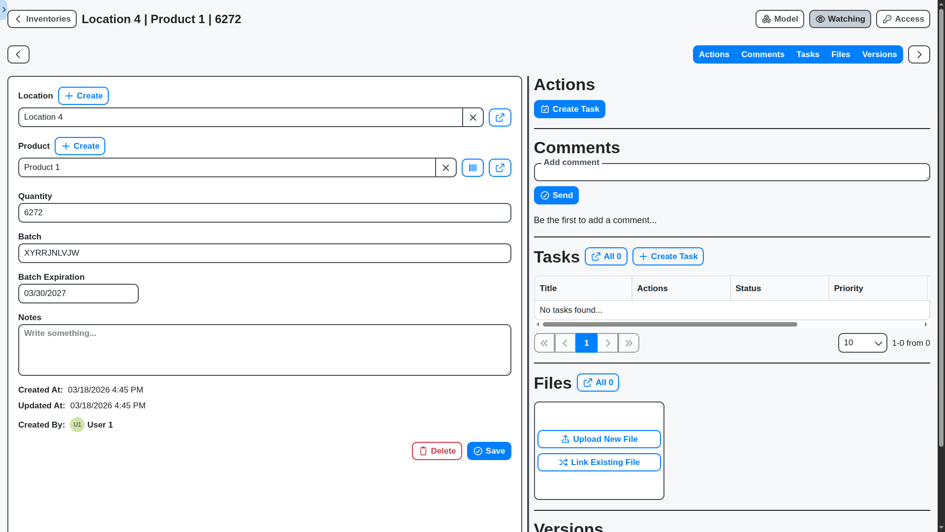 inventory management inventory entry detail page