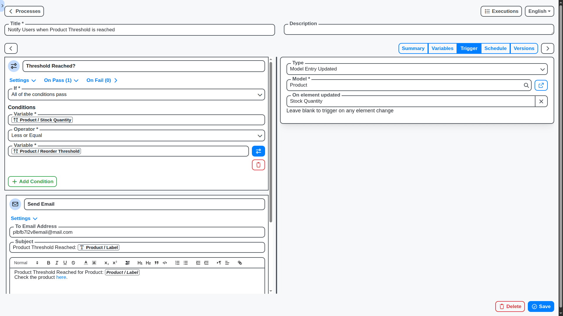 inventory management notify users when product reorder threshold is reached process