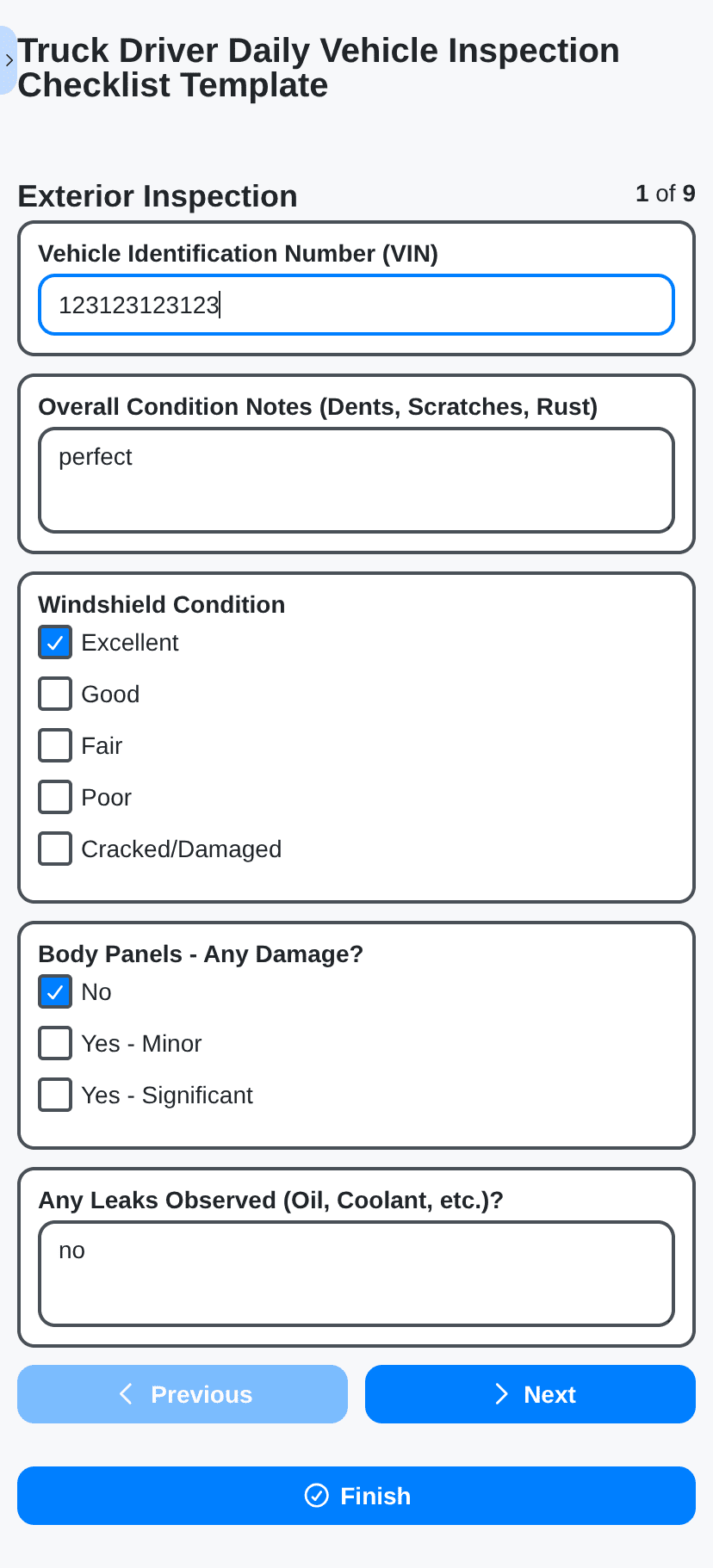logistics management - truck driver daily vehicle inspection task on mobile phone