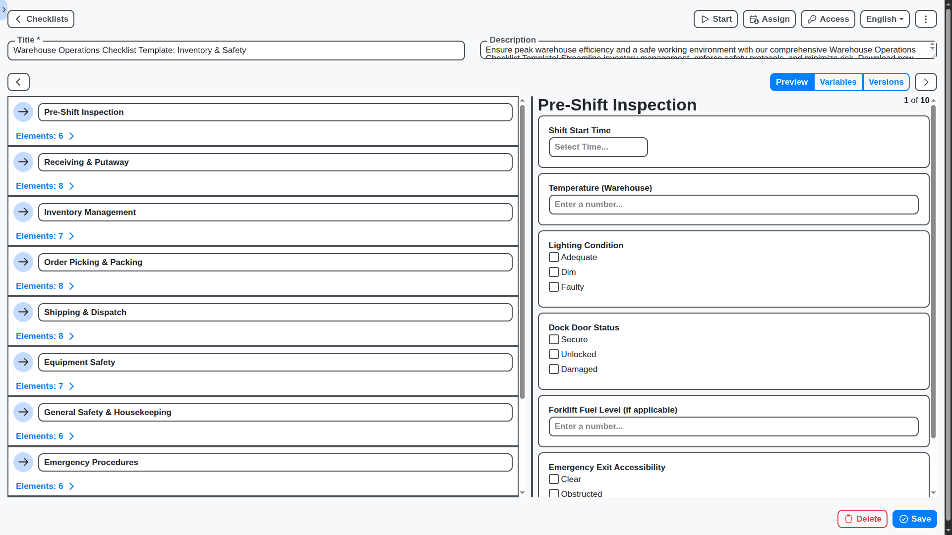logistics management - warehouse operations checklist inventory and safety