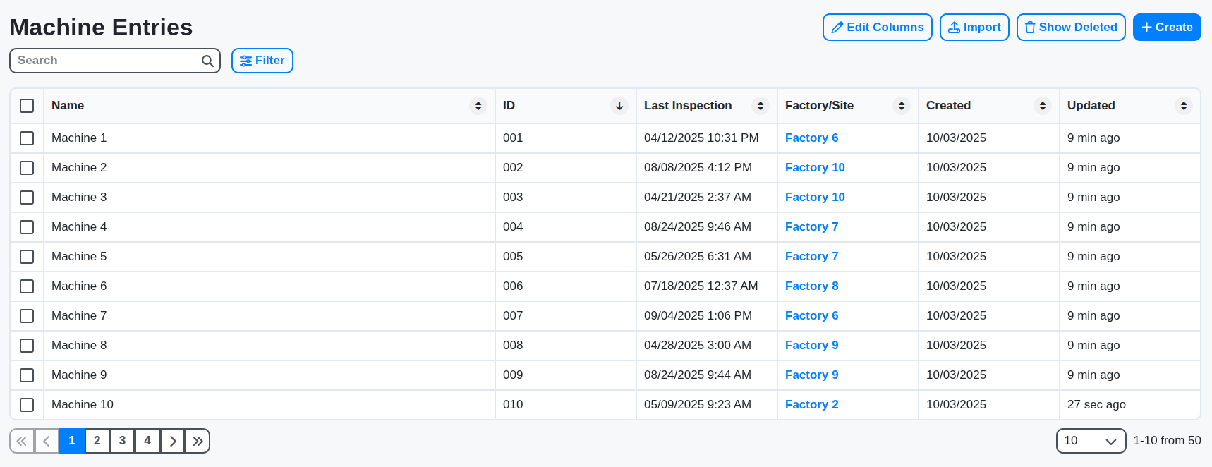 machine entries table screenshot