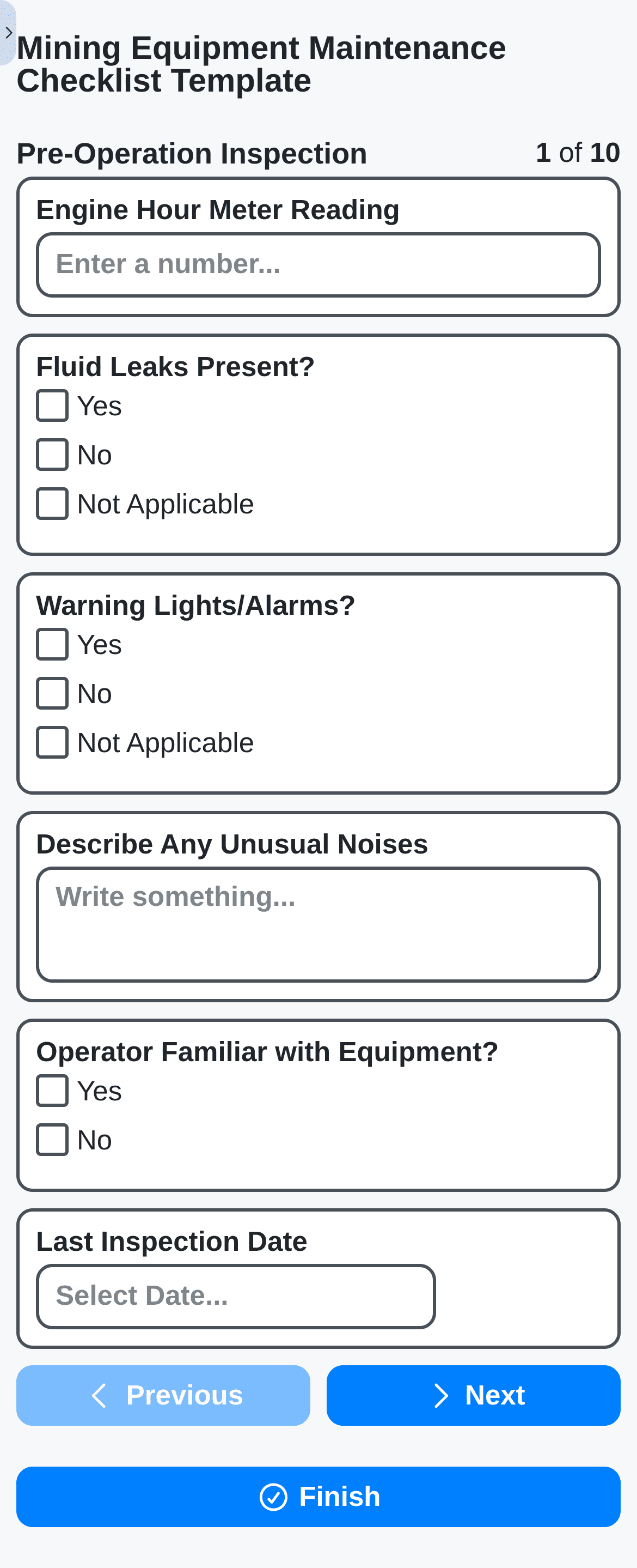 facility management mining equipment maintenance checklist on mobile