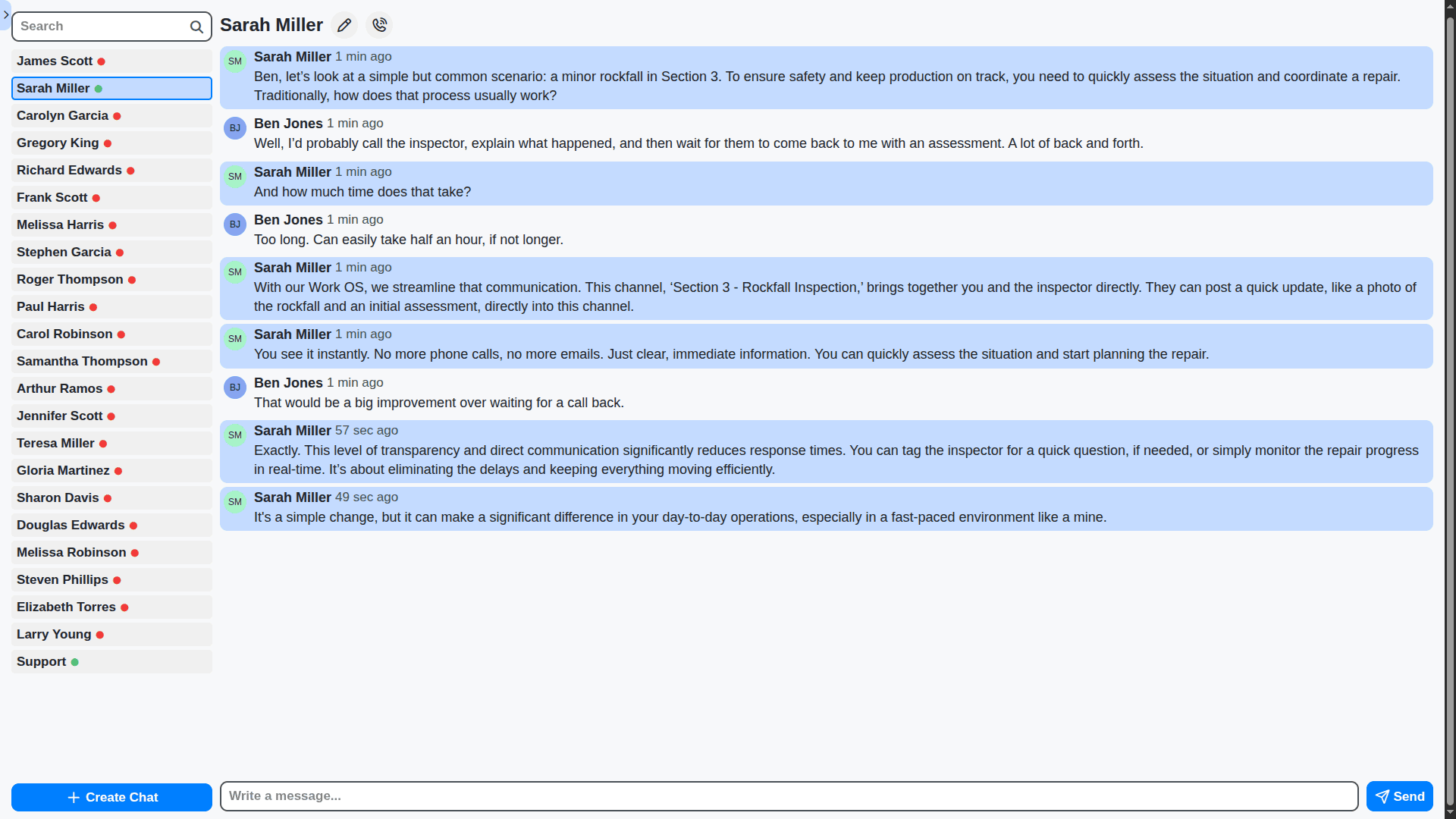 mining management chat between two mining managers