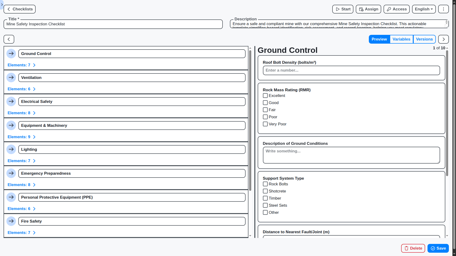mining management mine safety inspection checklist