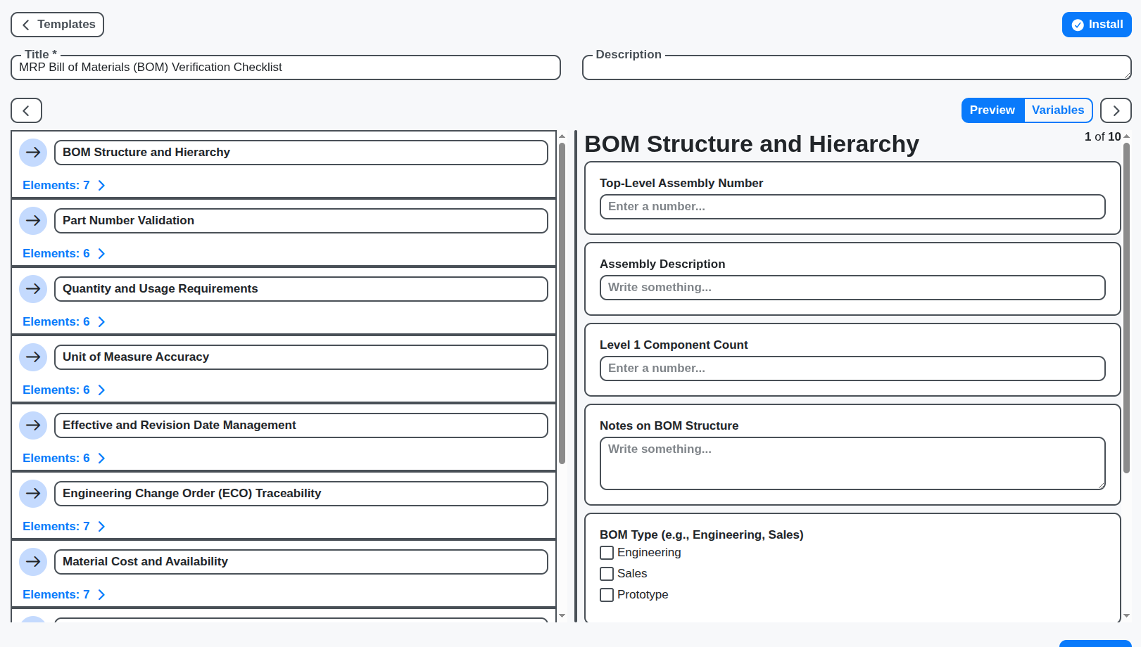 mrp bill of materials verification checklist template screenshot