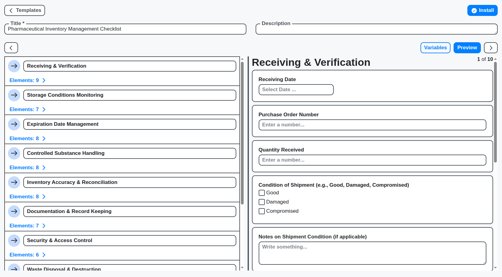 pharmaceutical inventory management checklist screenshot