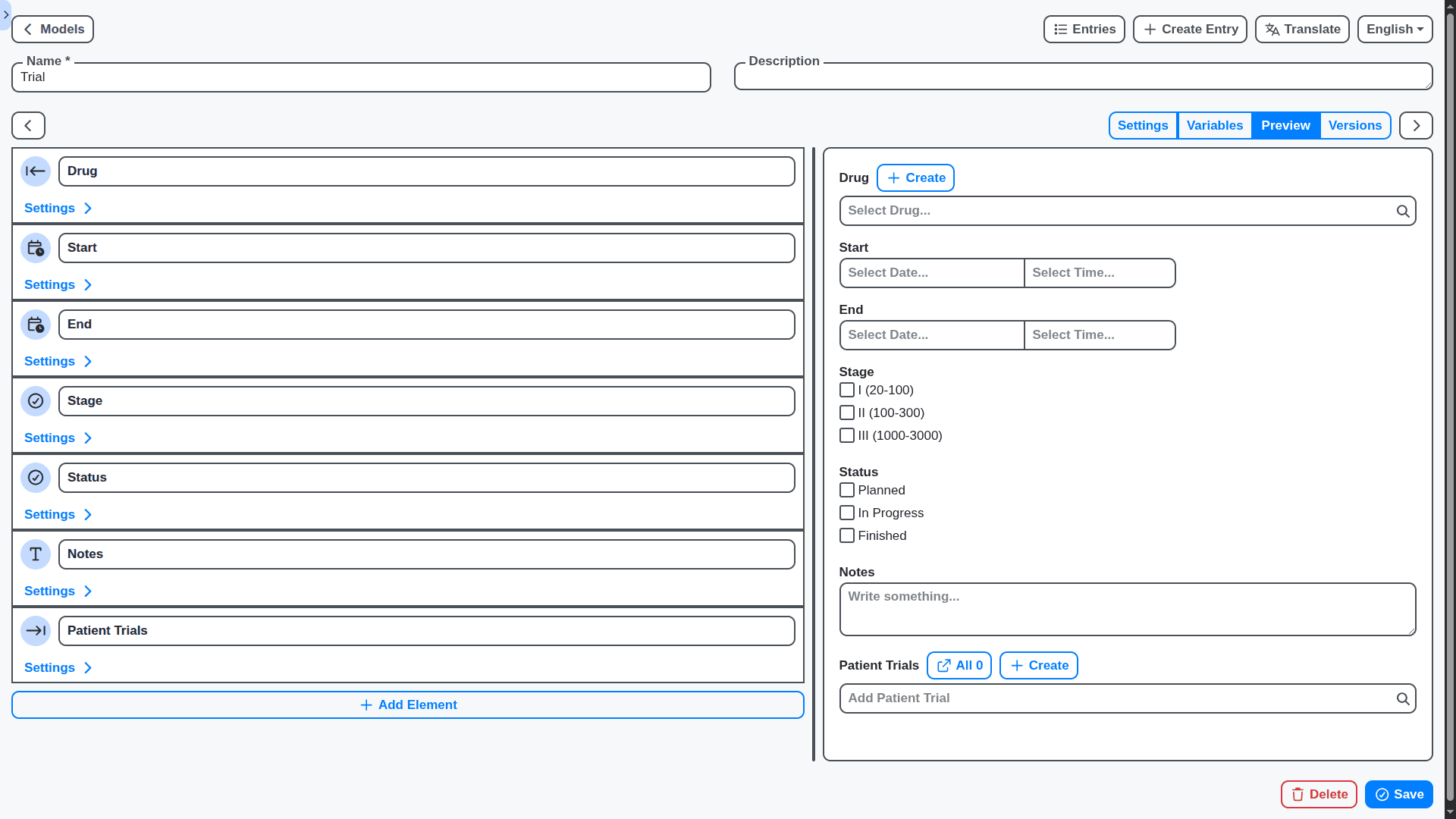 pharmaceutical management - trial data model designer
