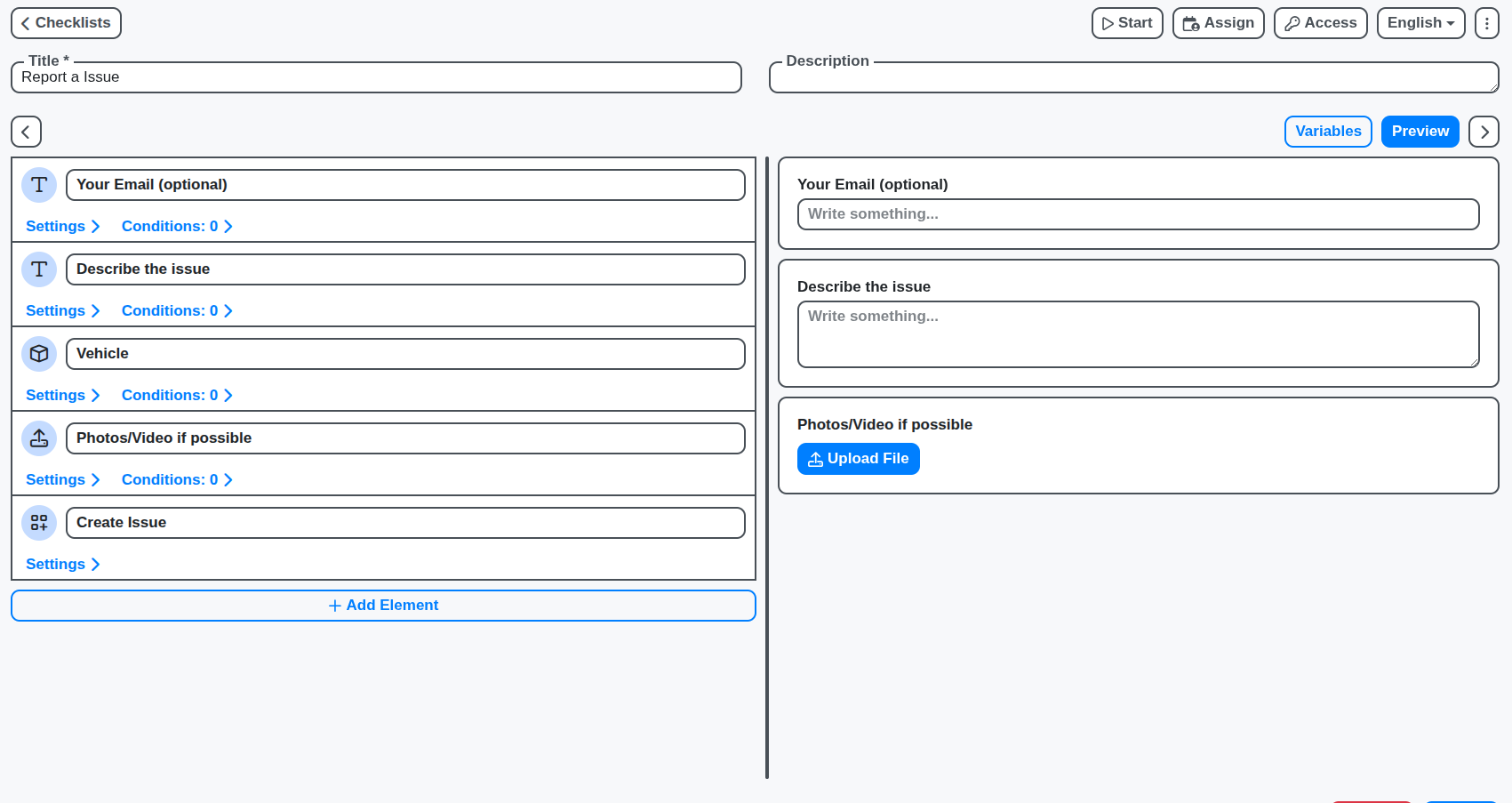 public transport report issue checklist in designer