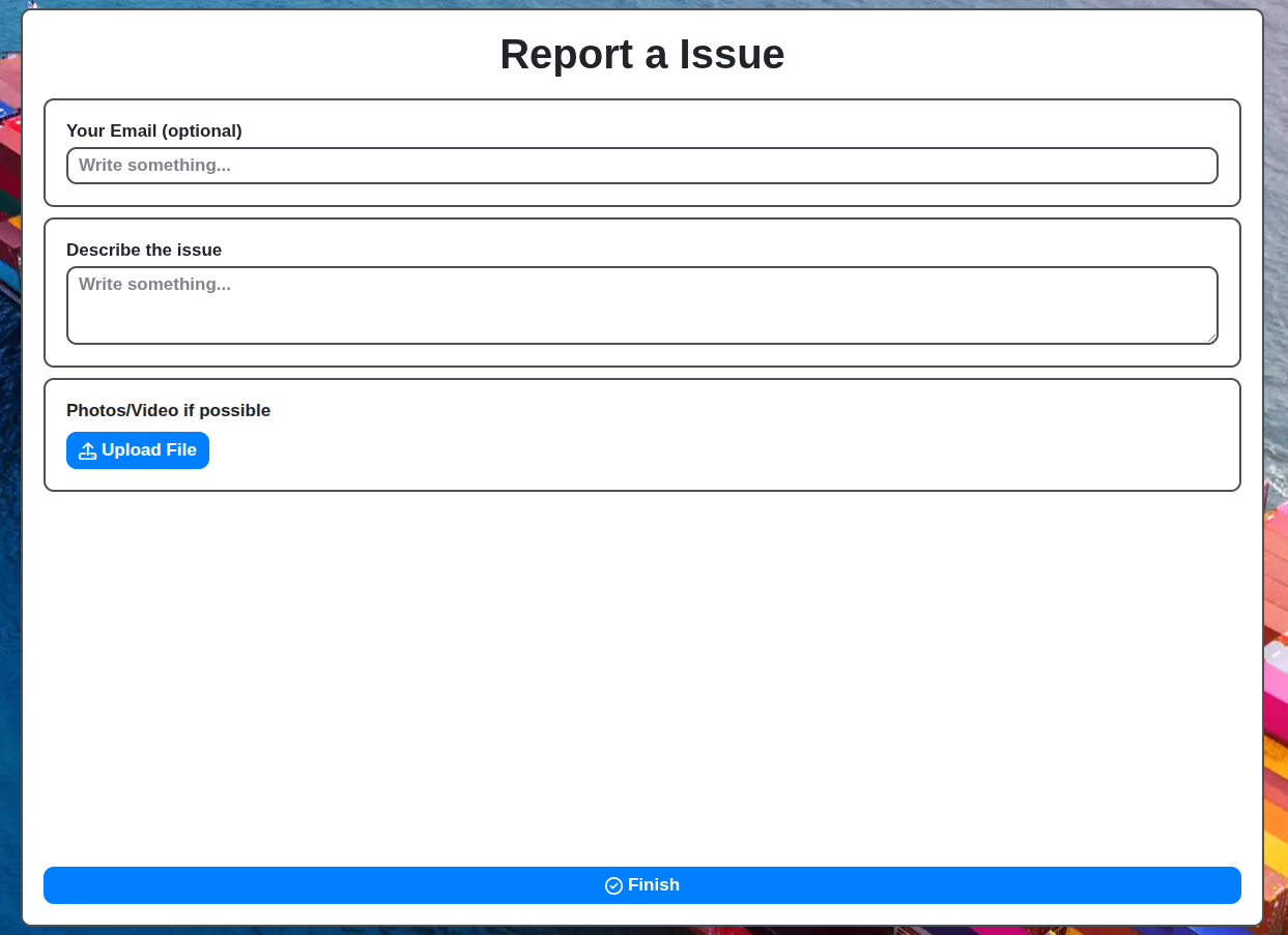 public form (public transport report issue) screenshot