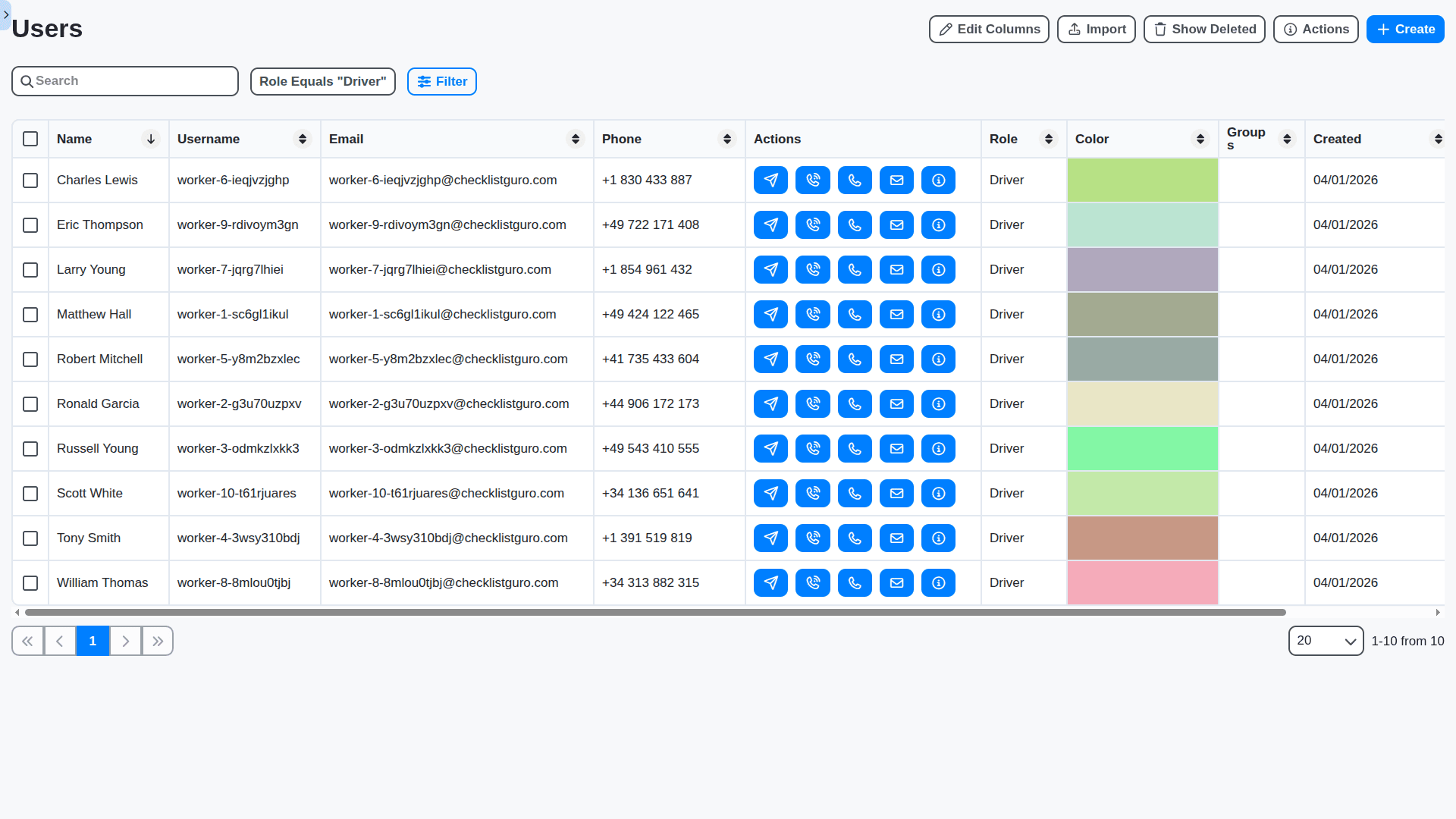 public transport management - driver users table