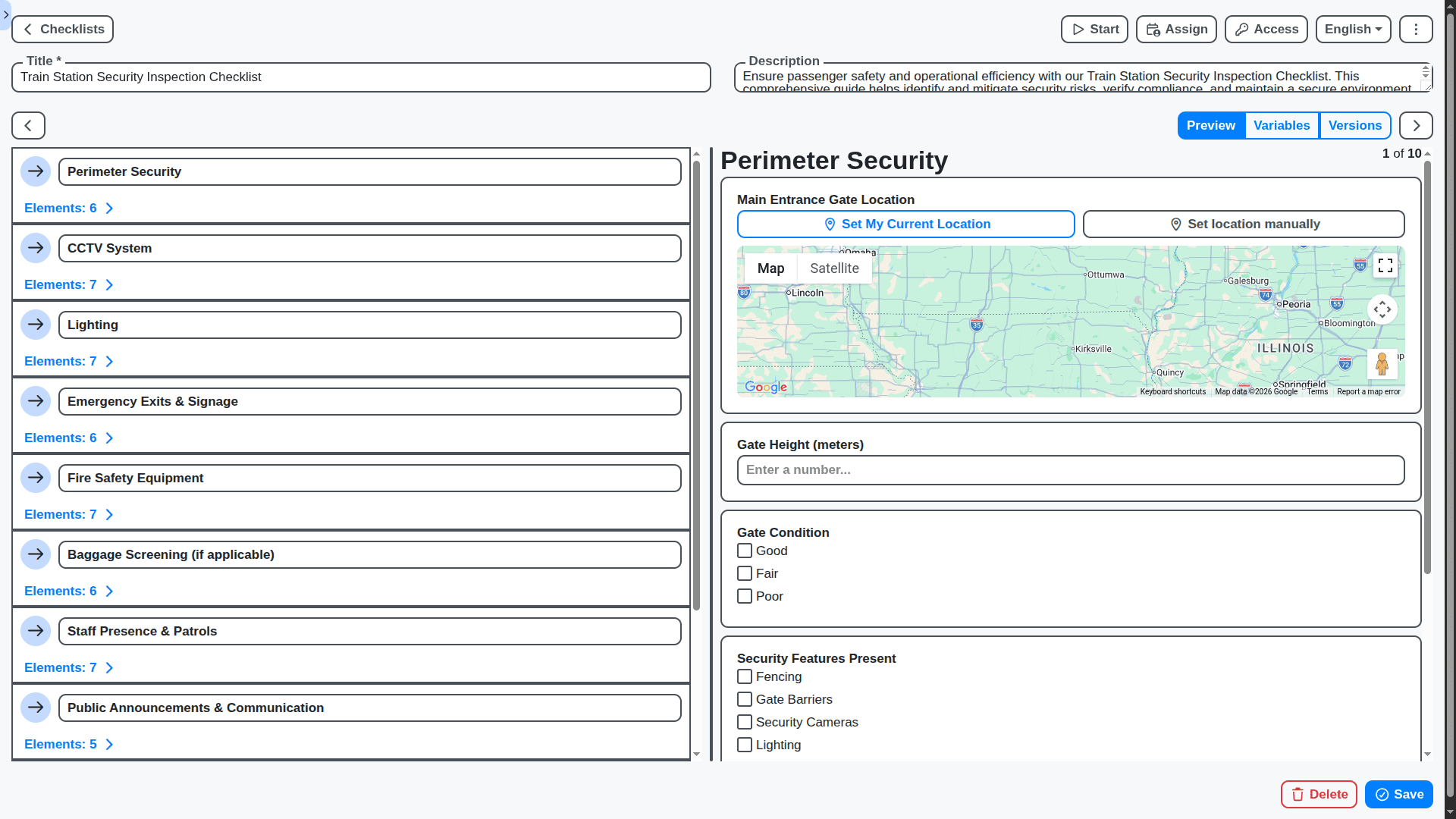 public transport management - train station security inspection checklist