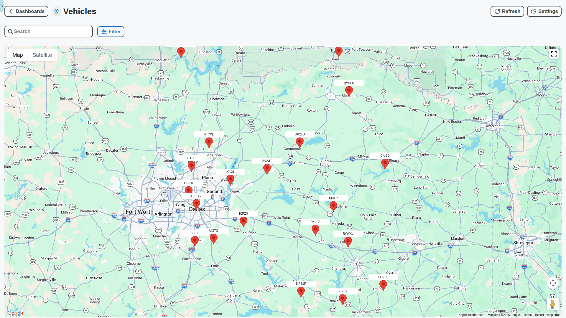 public transport management - vehicles current location map dashboard